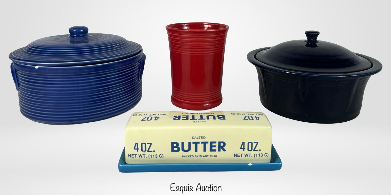 Fiesta, A. Santos & Fishs Eddy Ceramic Kitchenware: Colorful and collectible ceramic kitchenware group including pieces by Fiesta (HLC USA), A. Santos Portugal, and Fishs Eddy. The set features two covered casserole dishes, one by Fiesta in deep cobalt
