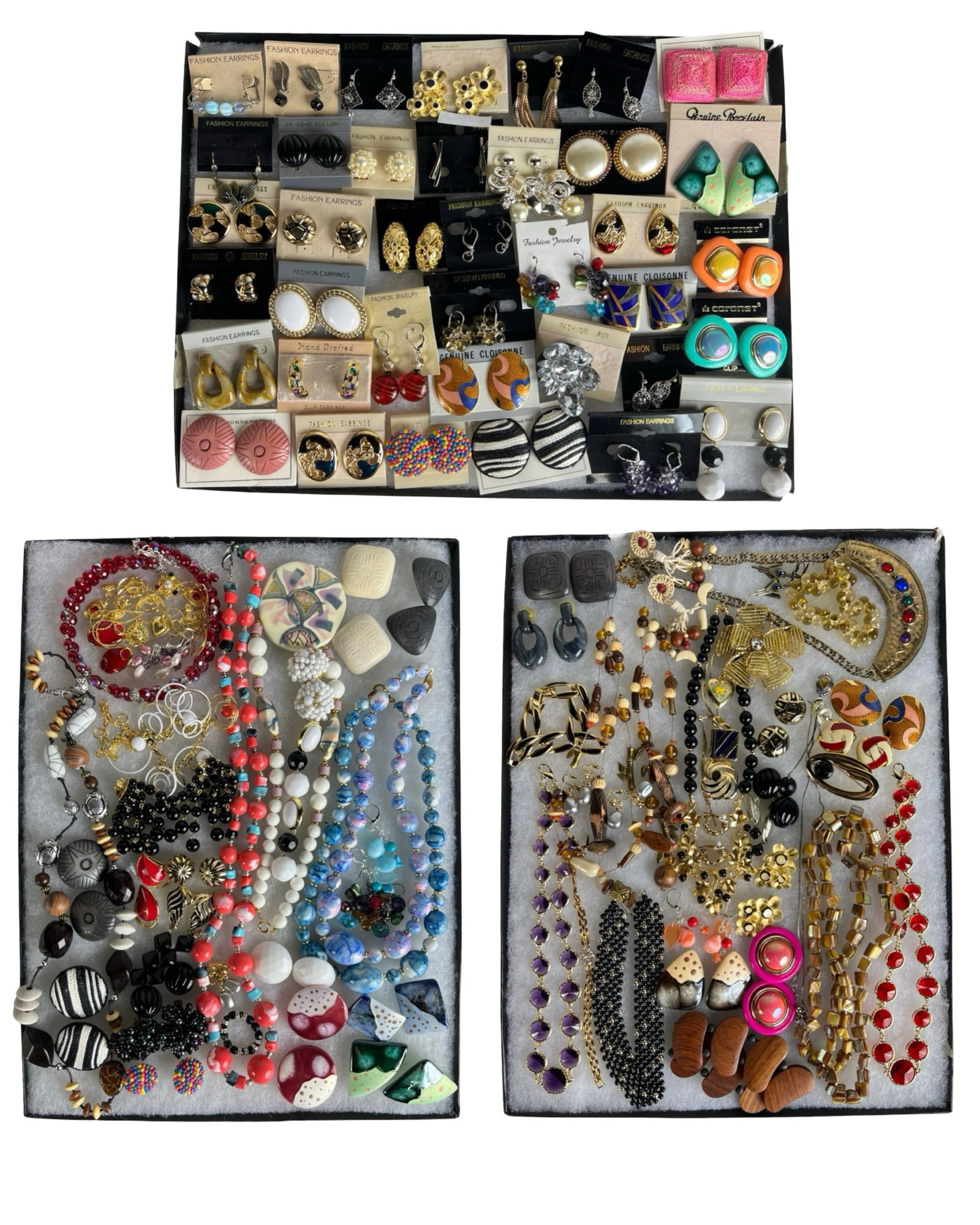 Assortment of Costume Jewelry - Sparkling Variety: Elevate your style with this dazzling Assortment of Costume Jewelry. Bursting with variety, this collection features an array of necklaces, earrings, bracelets, and more, each piece designed to add a 