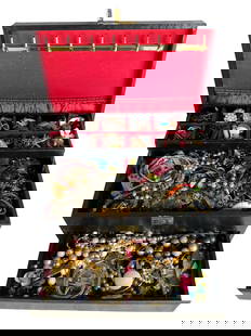 Large Jewelry Box Full of Unsearched Vintage Jewel: Discover a treasure trove within a large jewelry box brimming with unsearched vintage jewelry. Each piece holds the allure of bygone eras, featuring an assortment of necklaces, bracelets, rings, and e