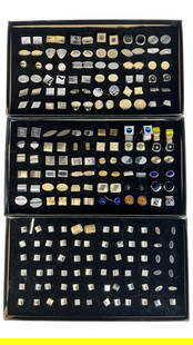 Extensive Collection of Vintage Men's Cufflinks: Remarkable assortment of vintage men's cufflinks displayed in three trays. This diverse collection includes a wide range of styles, shapes, and materials, featuring both silver-tone and gold-tone fini