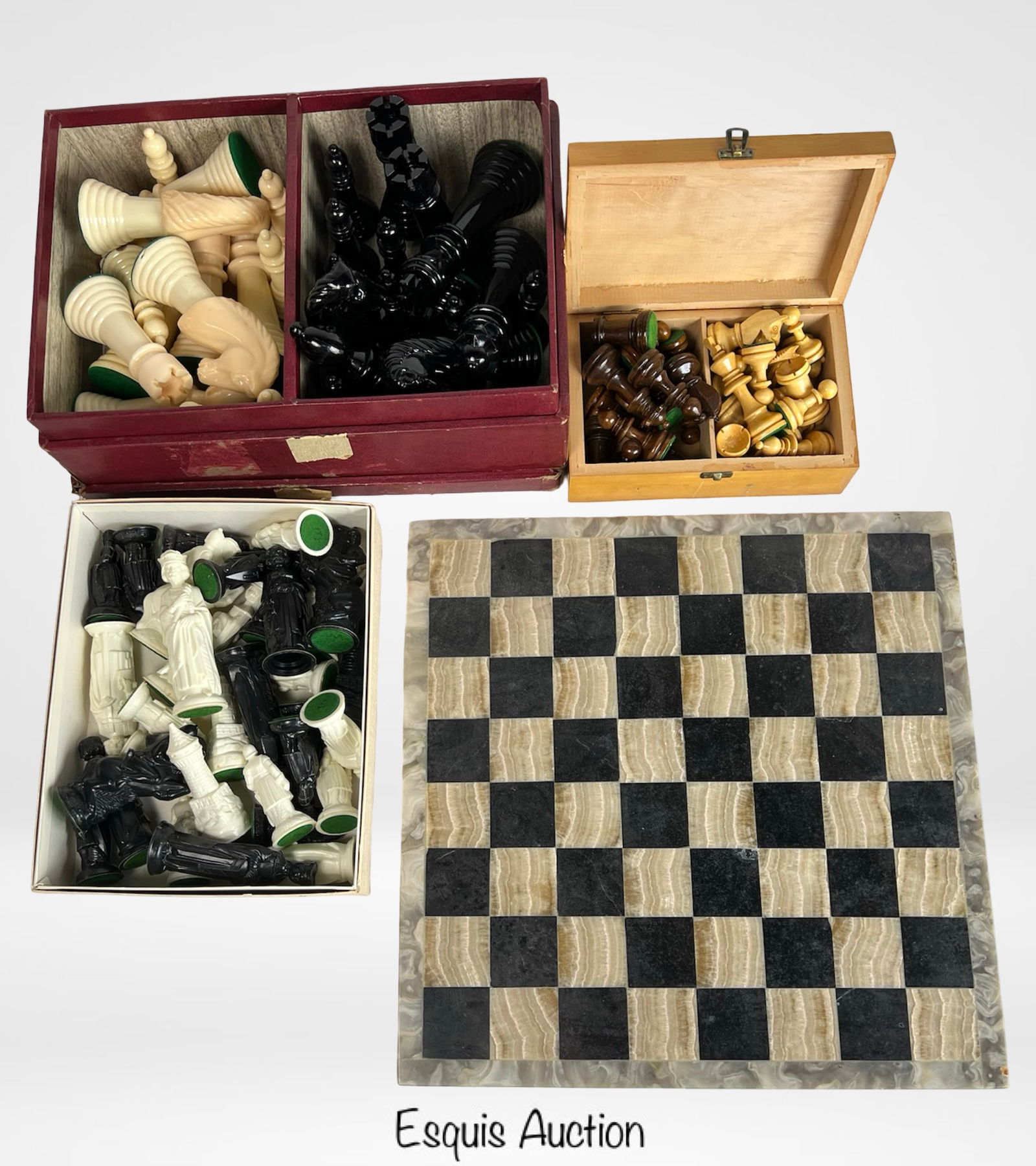 3 Vintage Chess Sets with Marble Chess Board (1 of 5)