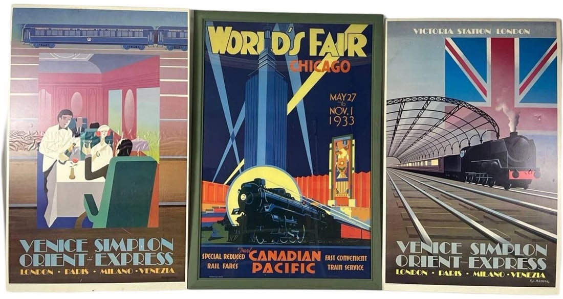 Lot of 3 Vintage Railroad Travel Posters Reprints (1 of 4)