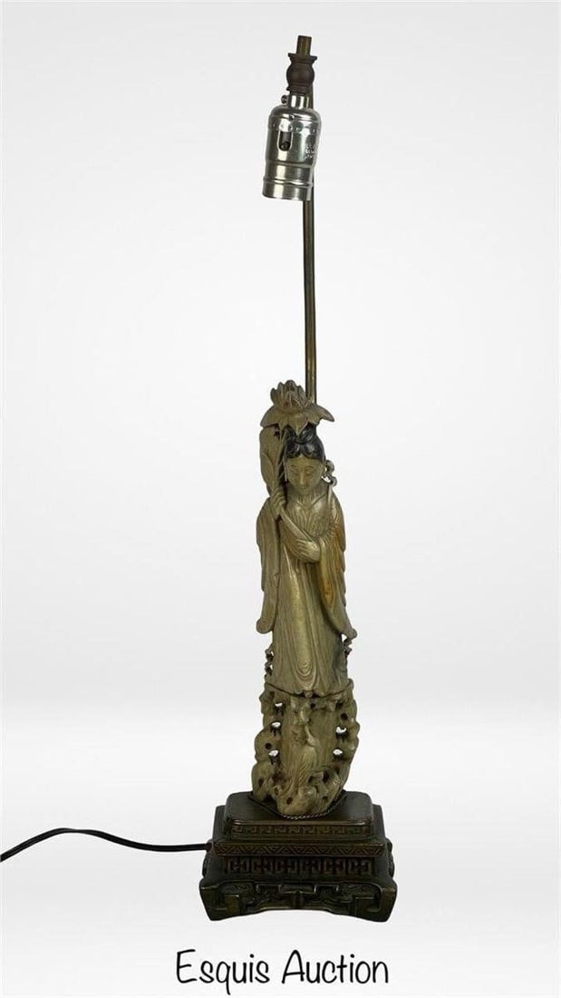 Chinese Soapstone Guanyin Table Lamp (1 of 5)