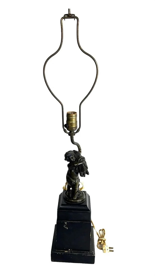 Vintage 1940s Table Lamp with Bronze Cherub Figure (1 of 3)