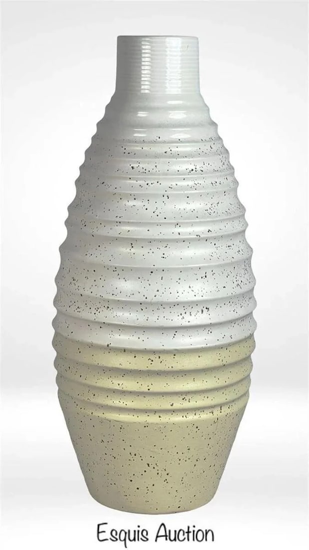 Large Mid-Century Modern Ribbed Ceramic Floor Vase (1 of 2)