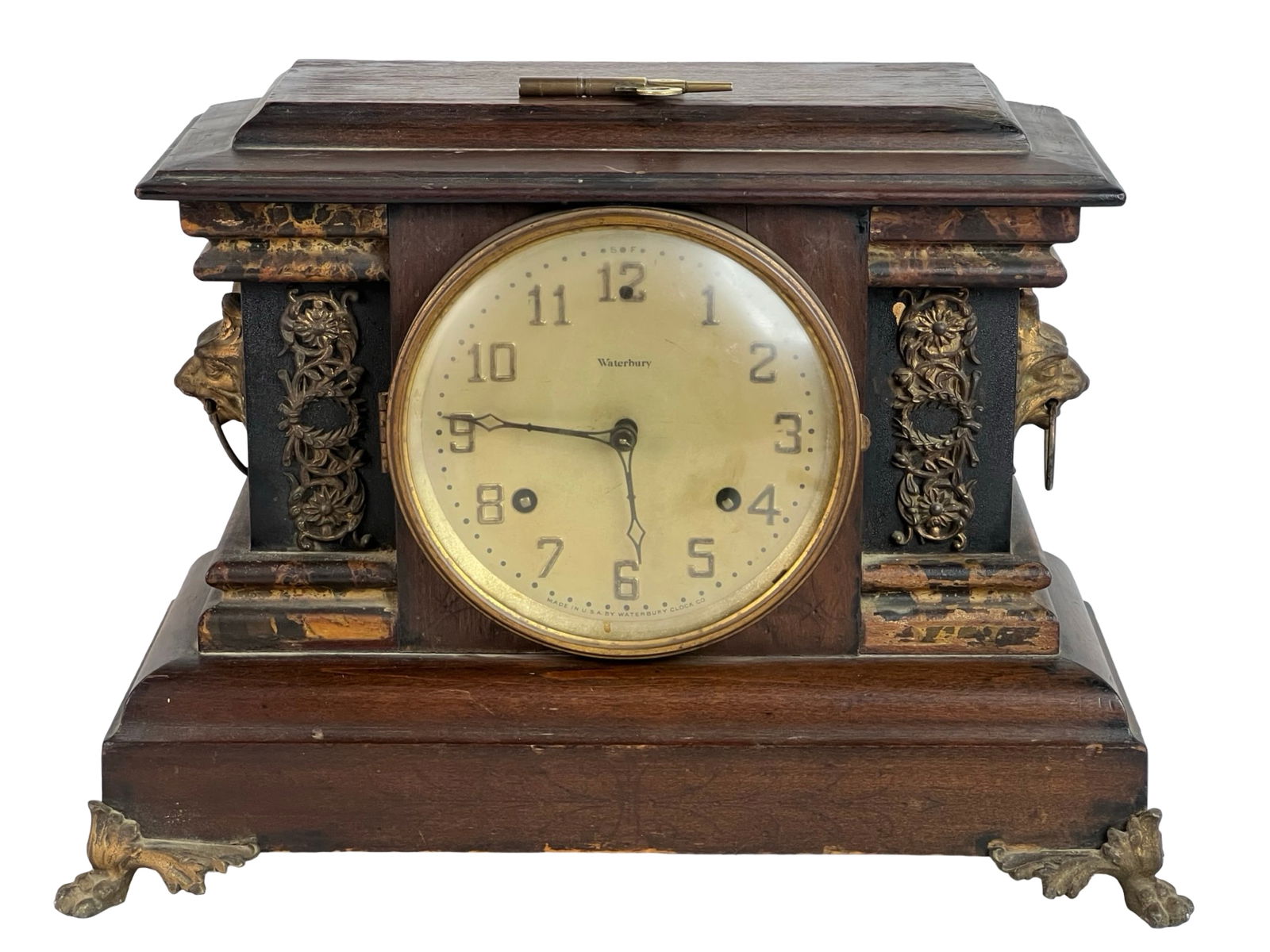 Antique Waterbury Mantel Clock- Ornate Lion Heads (1 of 6)