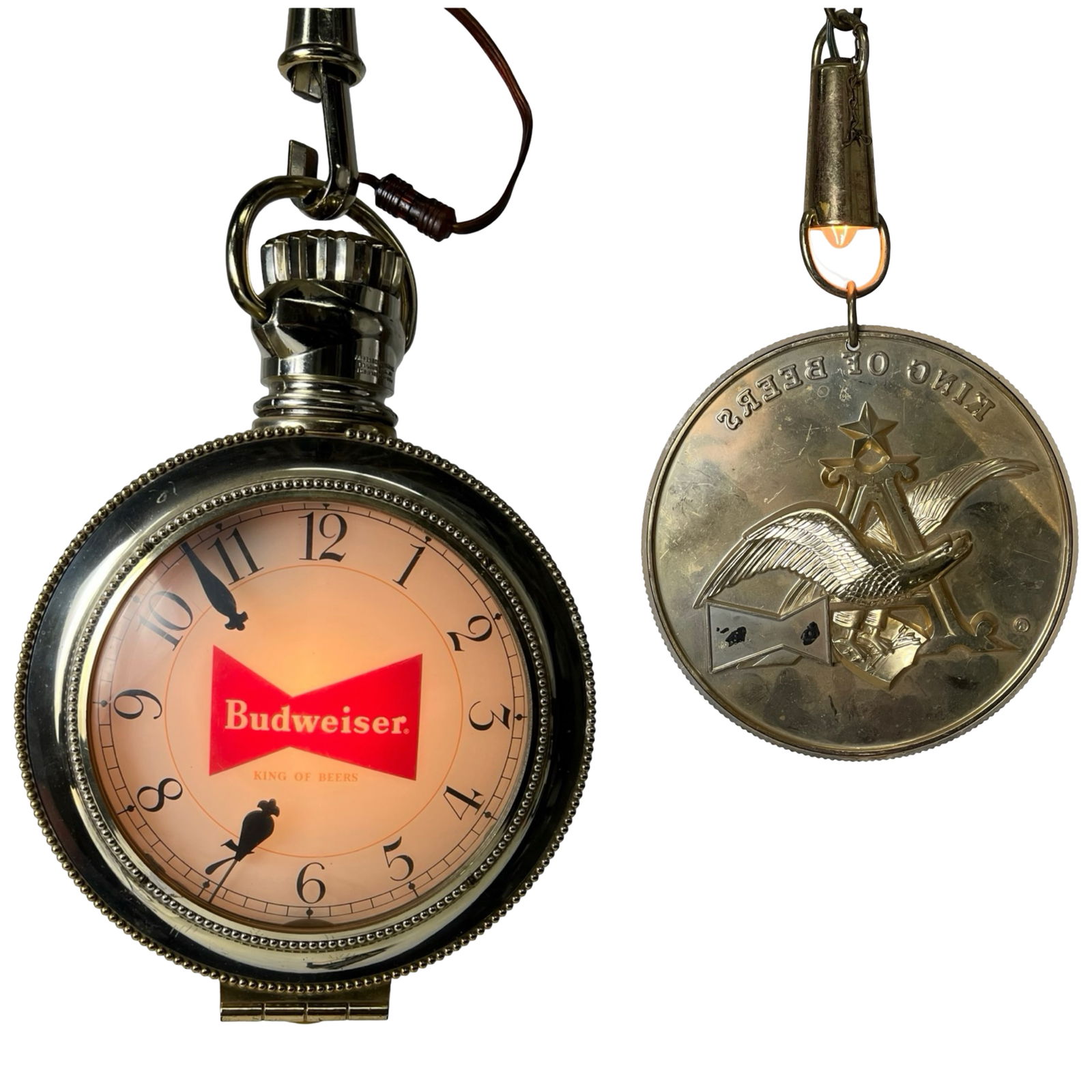 Budweiser バドワイザー のアンティーククロック ジャンク Vintage Budweiser Lager Beer Faux Stained Glass Bar Bud Sign