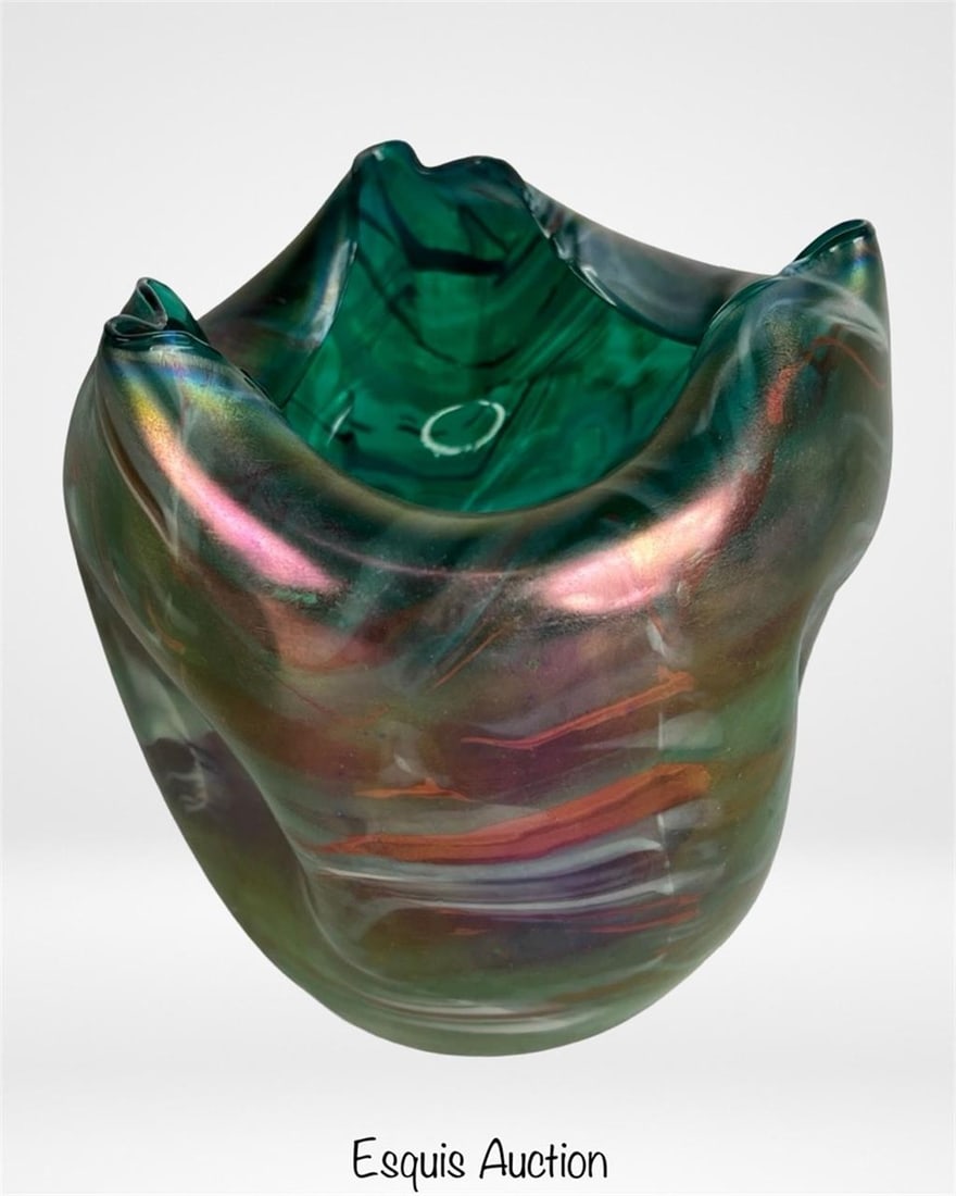 Bohemian Rindskopf Iridescent Art Glass Vase: Stunning Bohemian art glass vase attributed to Rindskopf, dating to circa 1900. This hand-blown piece features a rich, iridescent surface with dramatic swirls of violet, green, copper, and pink, finis
