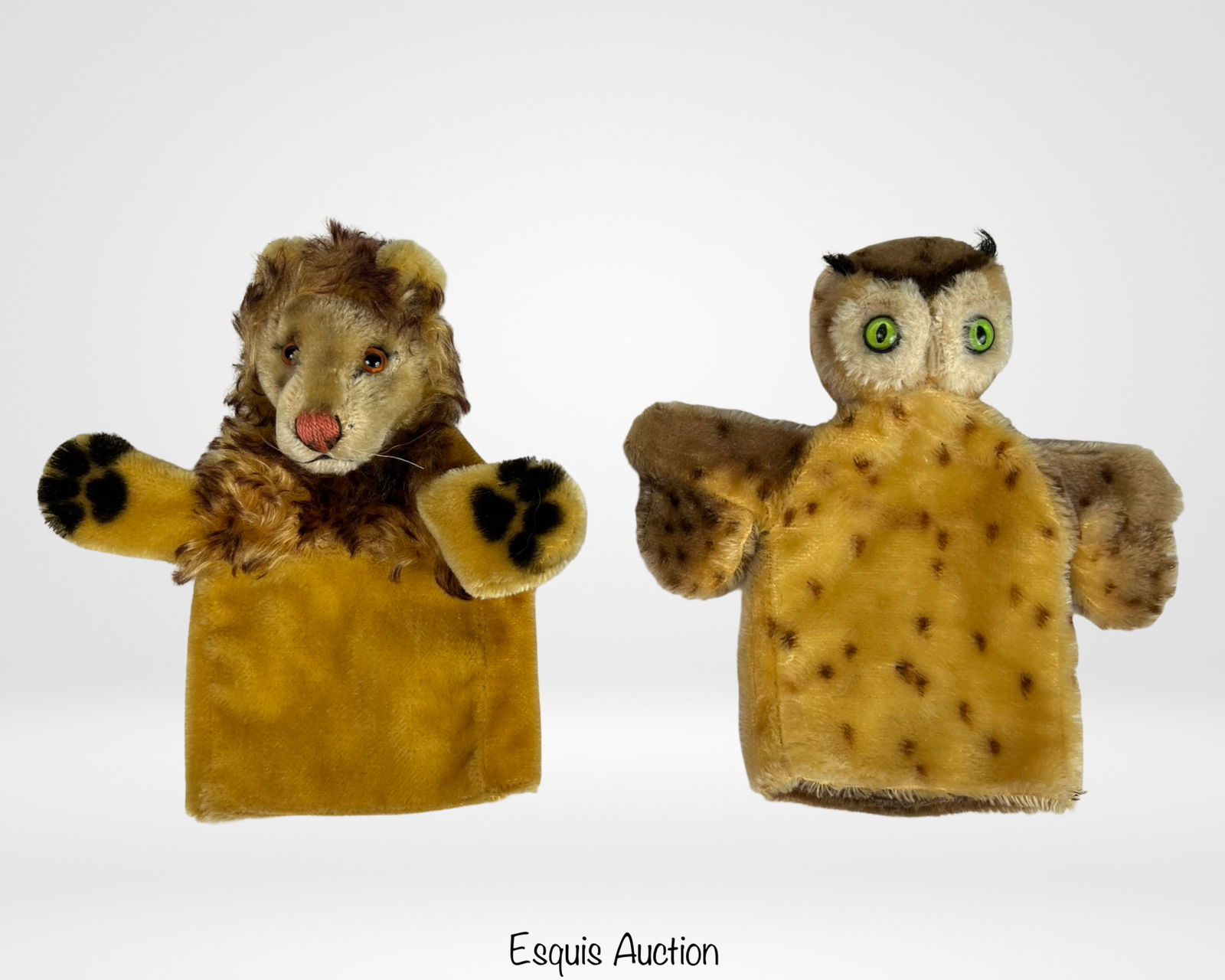 1950s Steiff Mohair Hand Puppets - Owl & Lion (1 of 2)