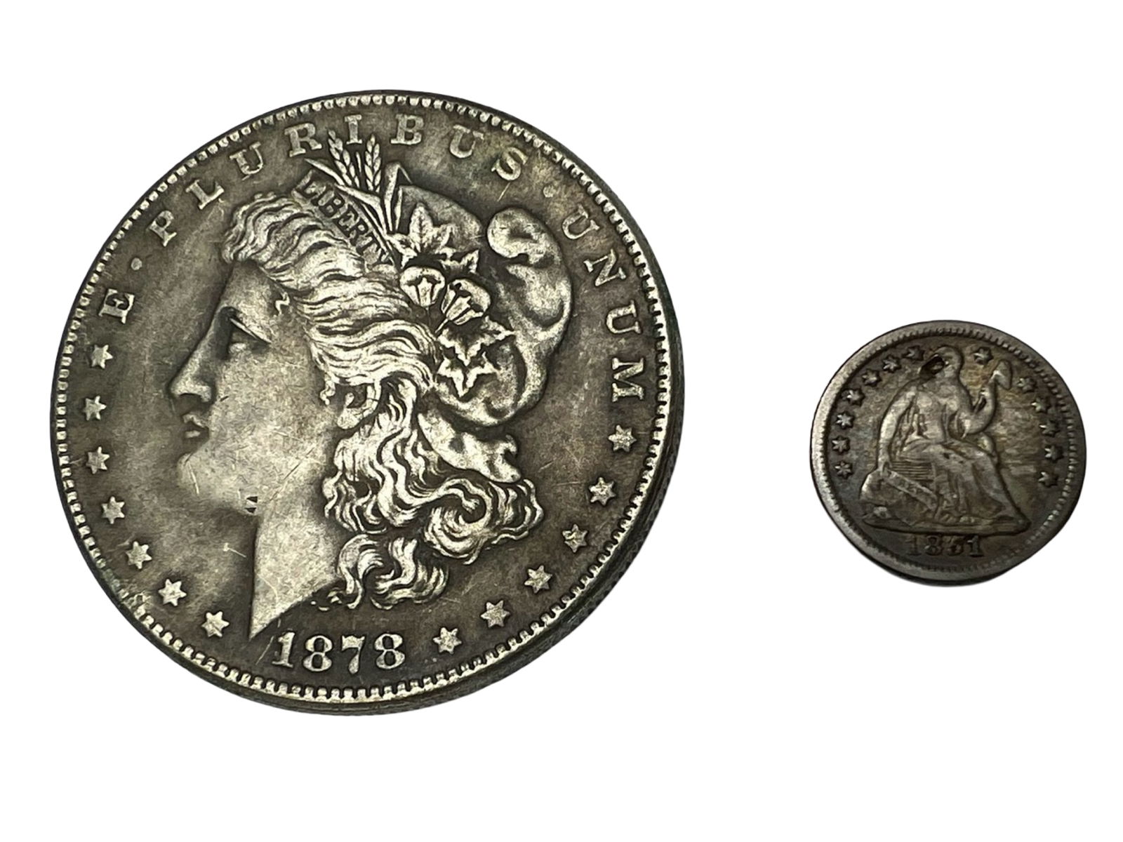 1878 US Morgan Silver Dollar & 1851 "O" Half Dime (1 of 5)