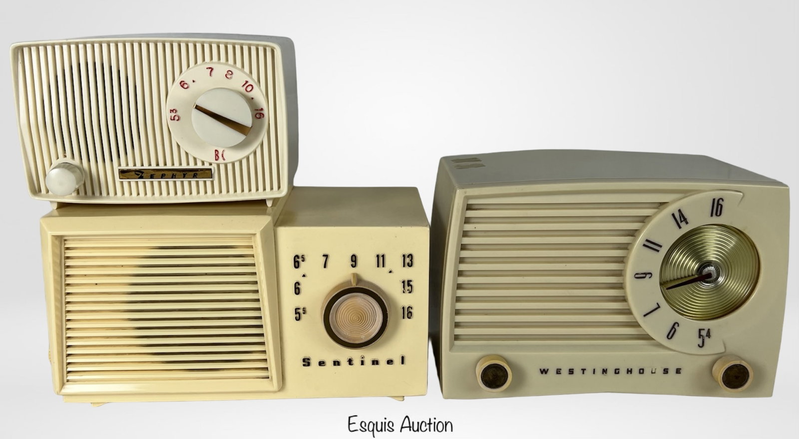 Lot of 1950's Tube Radios- Zephyr, Sentinel & West: Vintage Zephyr Model-1 Midget Radio, Westinghouse Model H383T5 Radio and Sentinel Model 352.Note: All radios and radio equipment are untested. All items are being sold as-is, show normal age-related w