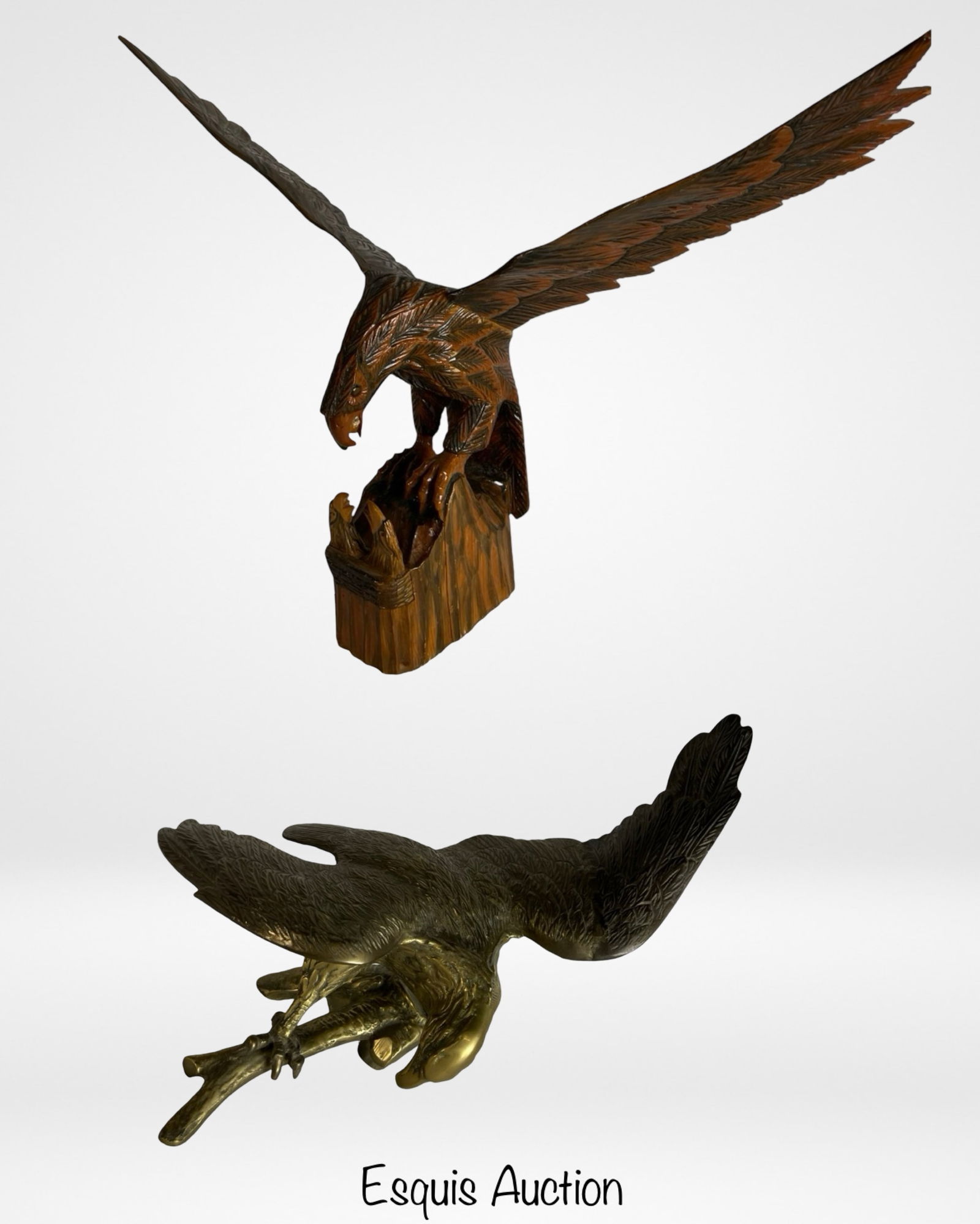 Large Hand-Carved Wooden & Brass Eagle Sculptures (1 of 7)