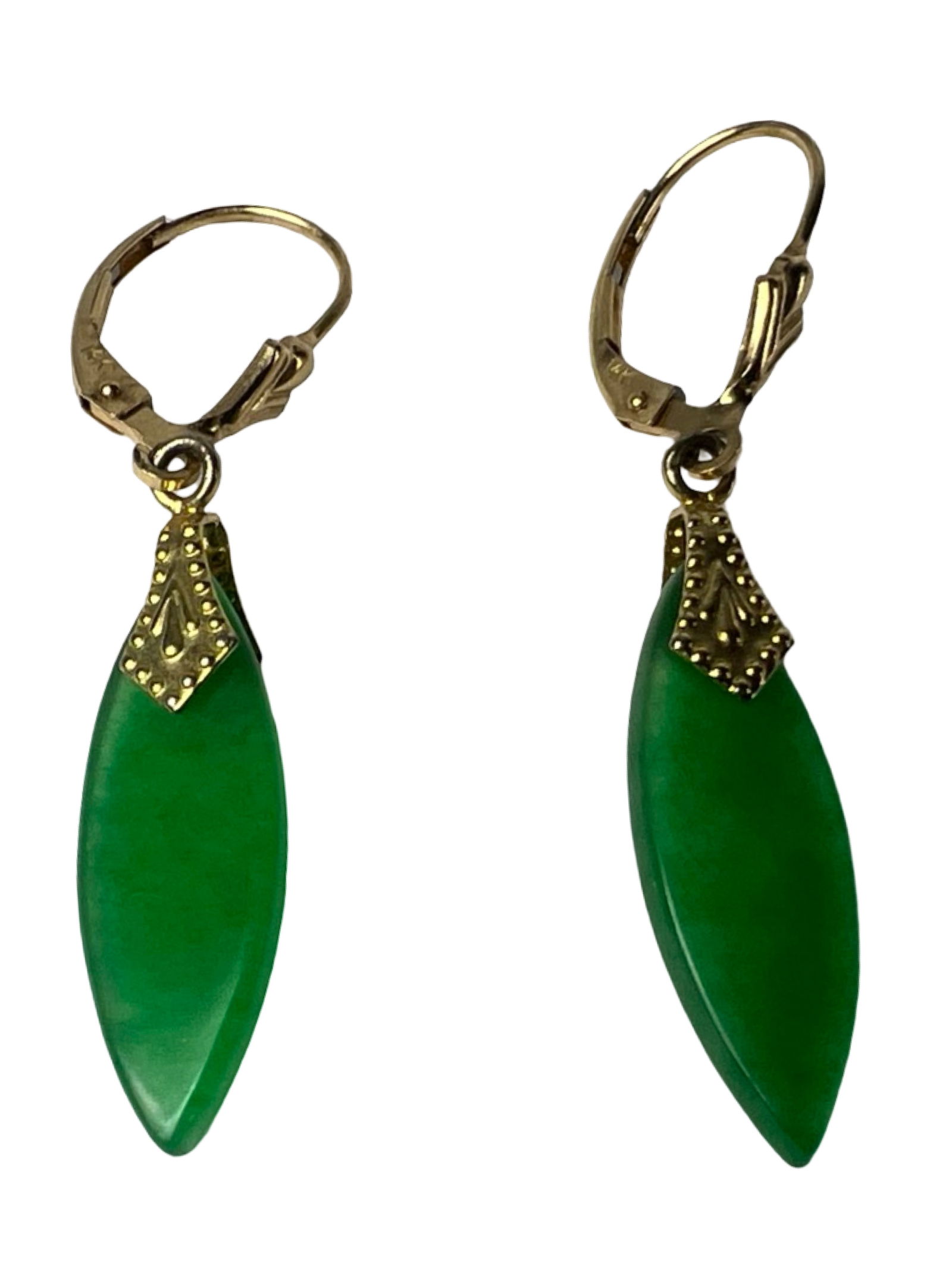 14k Gold Green Jade Dangle Earrings (1 of 2)