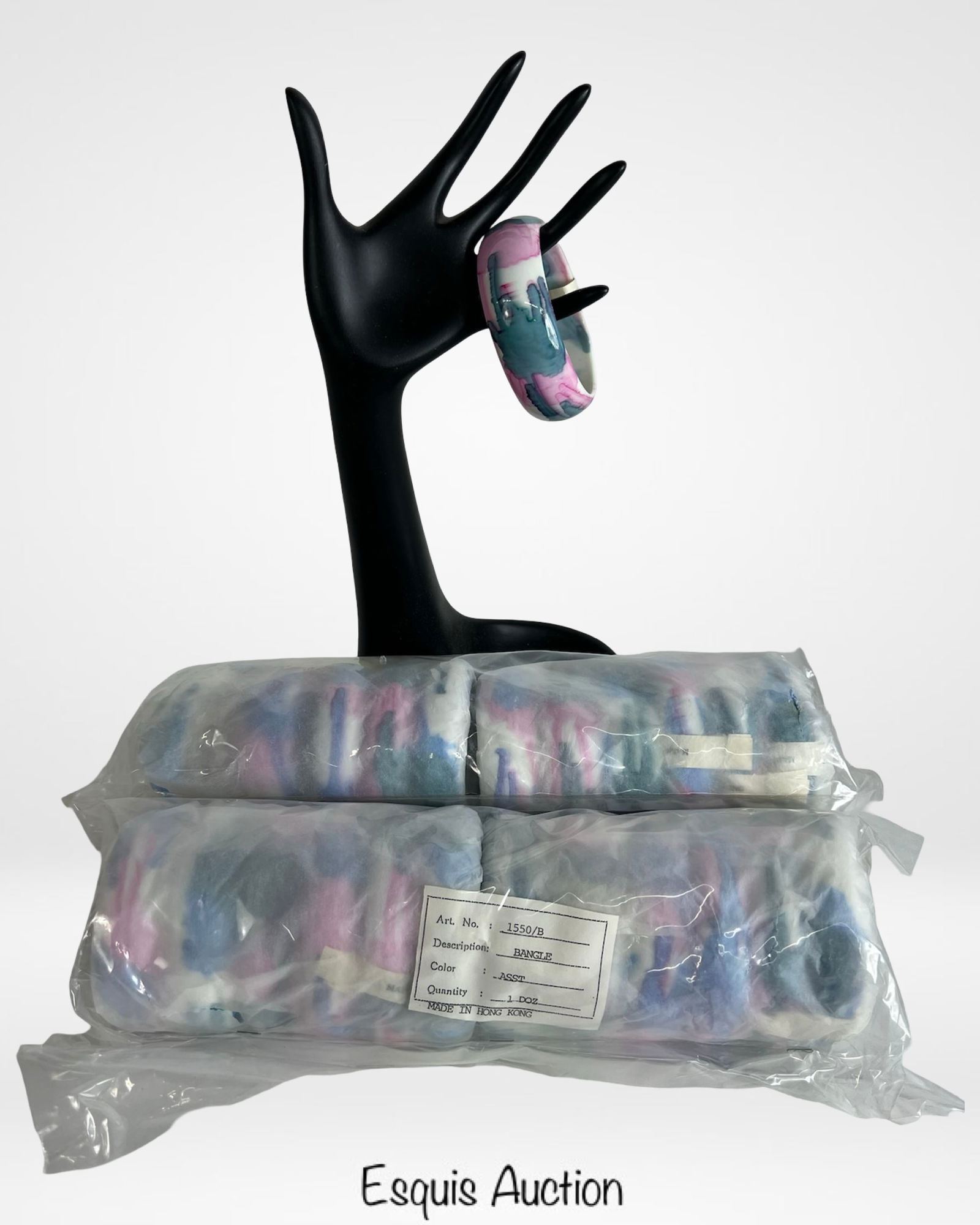 Two Dozen New Old Stock Colorful Bangle Bracelets: Lot of twenty-four (24) new old stock bangles in assorted marbled colors including shades of pink, blue, purple, and green. Bold, glossy finish adds a playful pop of color to any outfit. Vintage unuse