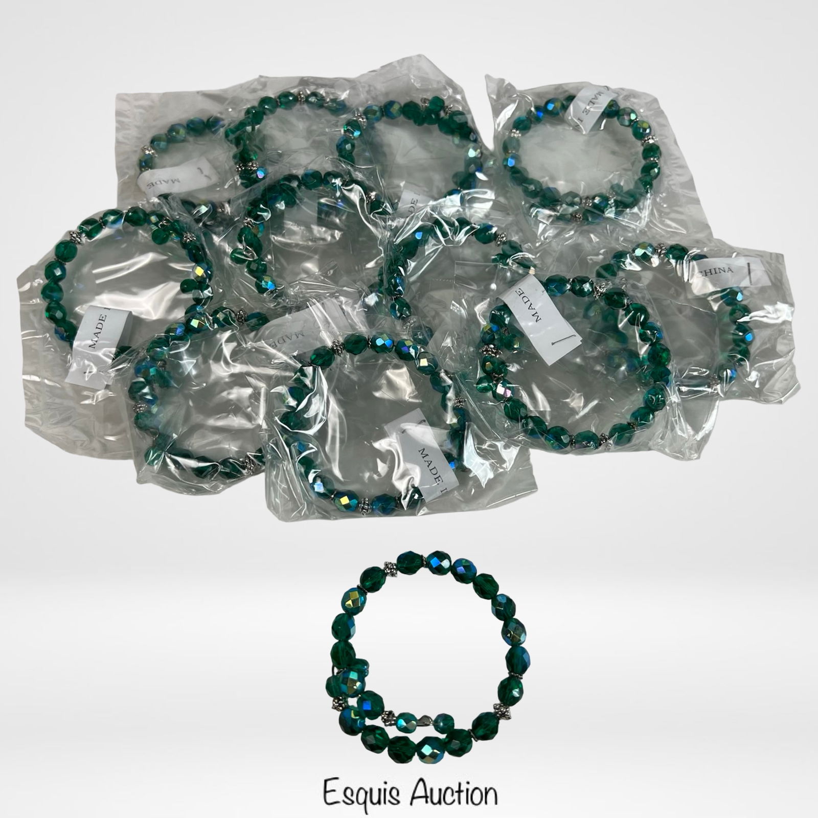 One Dozen- Green Crystal Bead Stretch Bracelets (1 of 1)
