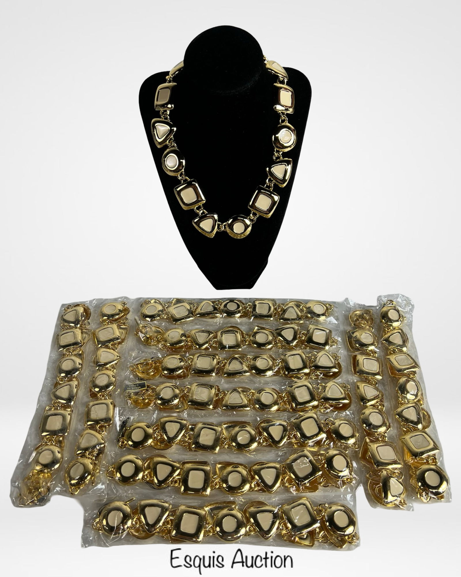 One Dozen Gold-Tone Geometric Statement Necklaces (1 of 1)