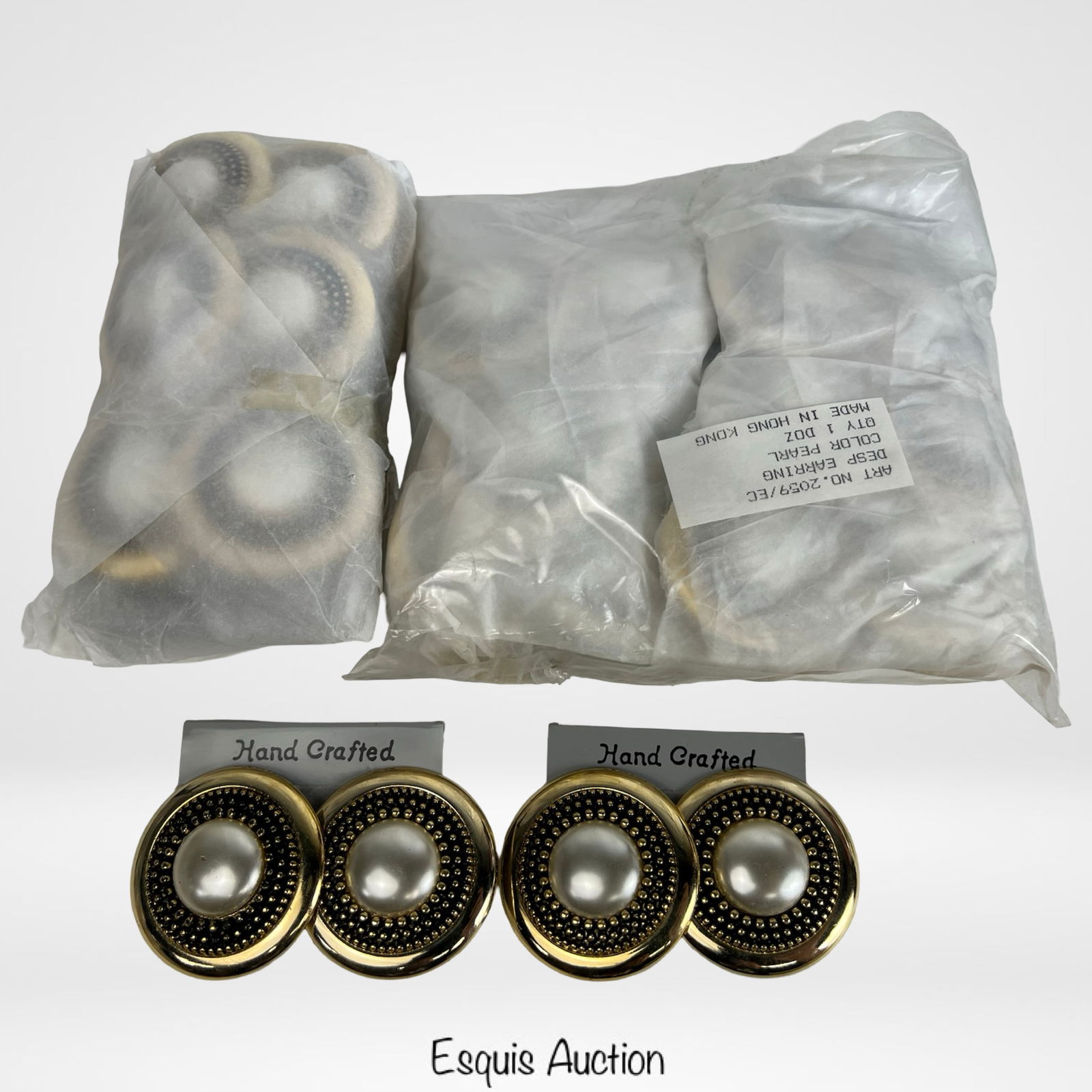 Two Dozen Gold-Tone Faux Pearl Round Earrings (1 of 1)