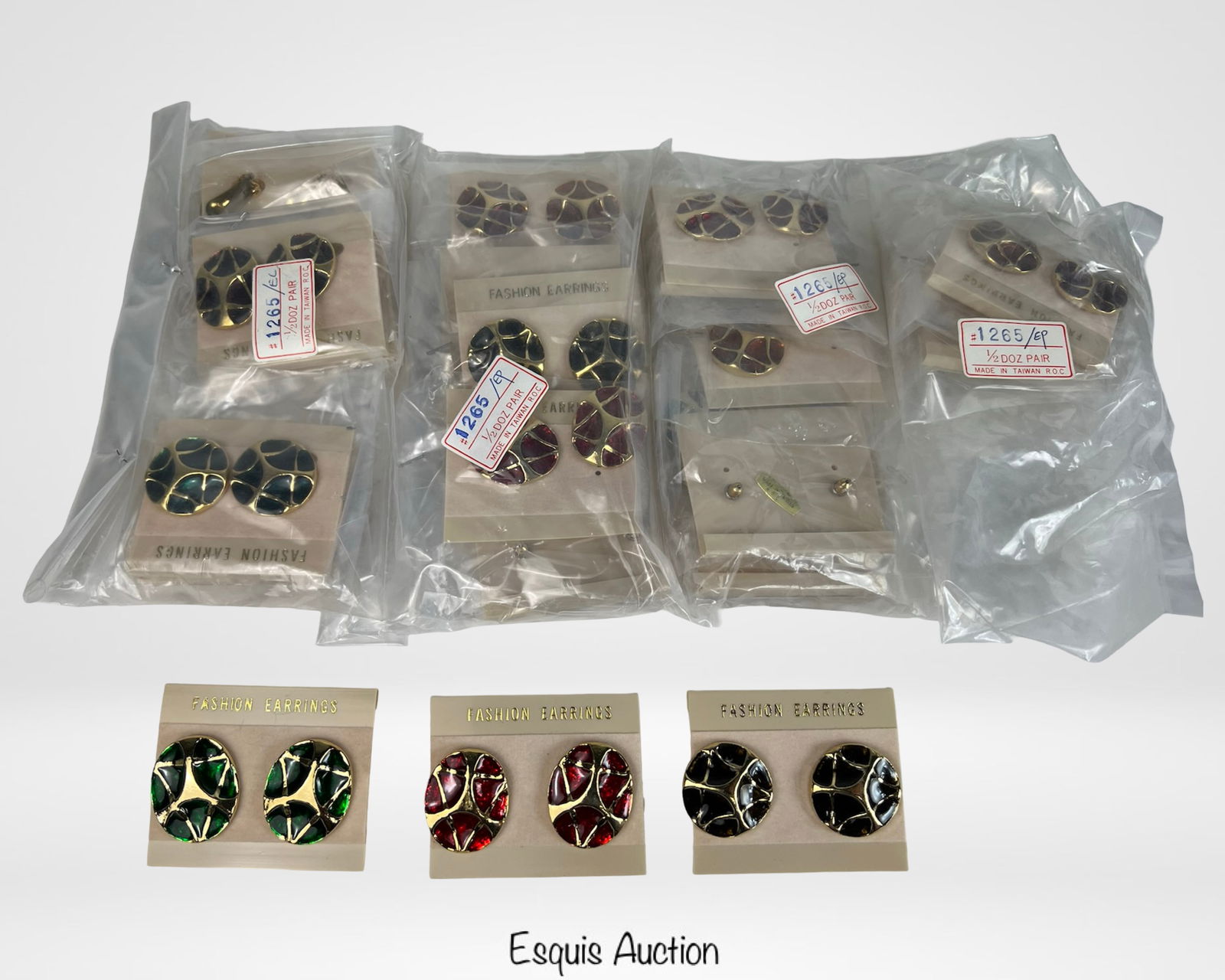 Two Dozen Gold-Tone Enamel Round Jewelry Earrings (1 of 1)