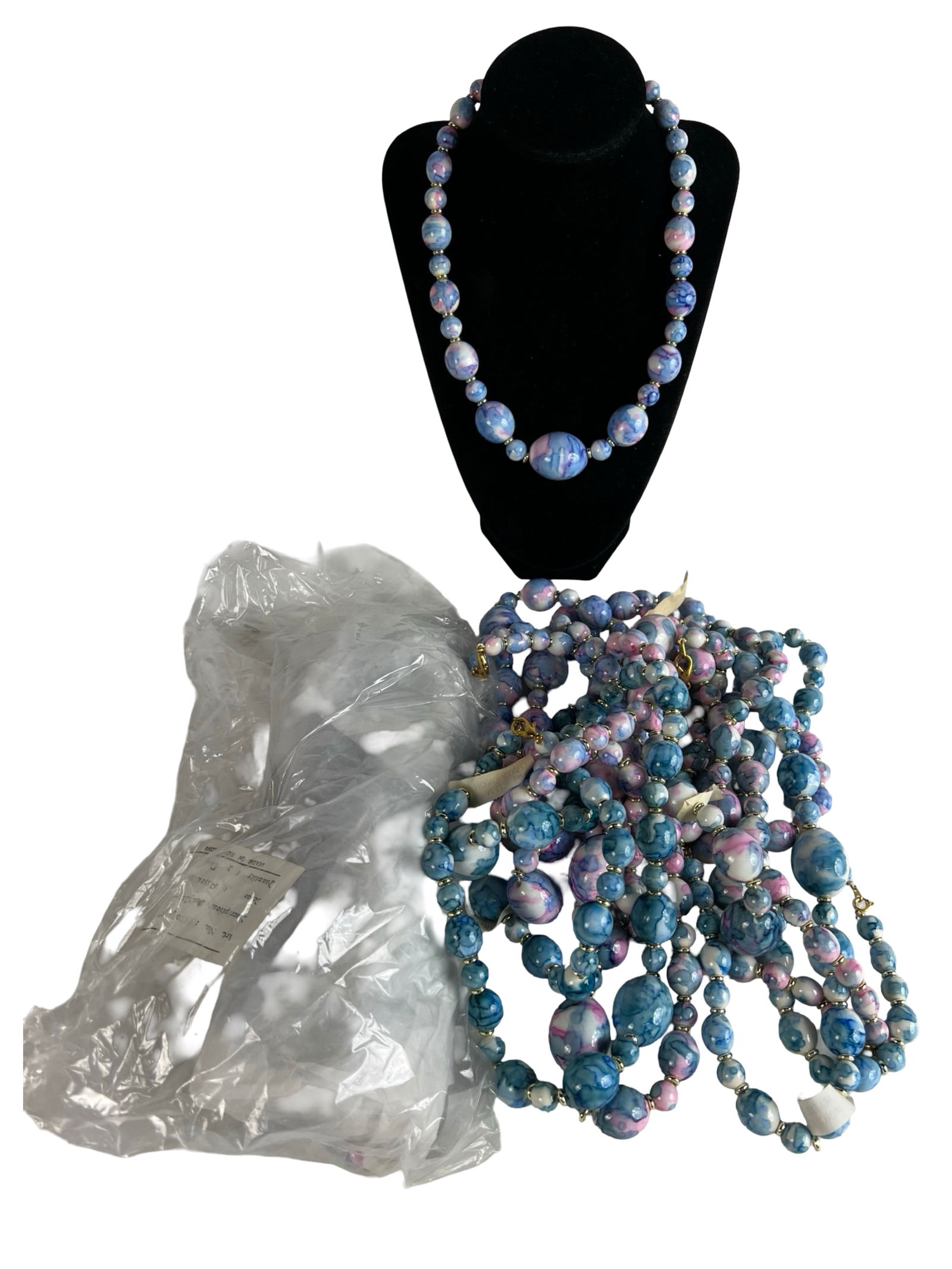 Lot of 24 Vintage Marbled Bead Costume Necklaces (1 of 1)