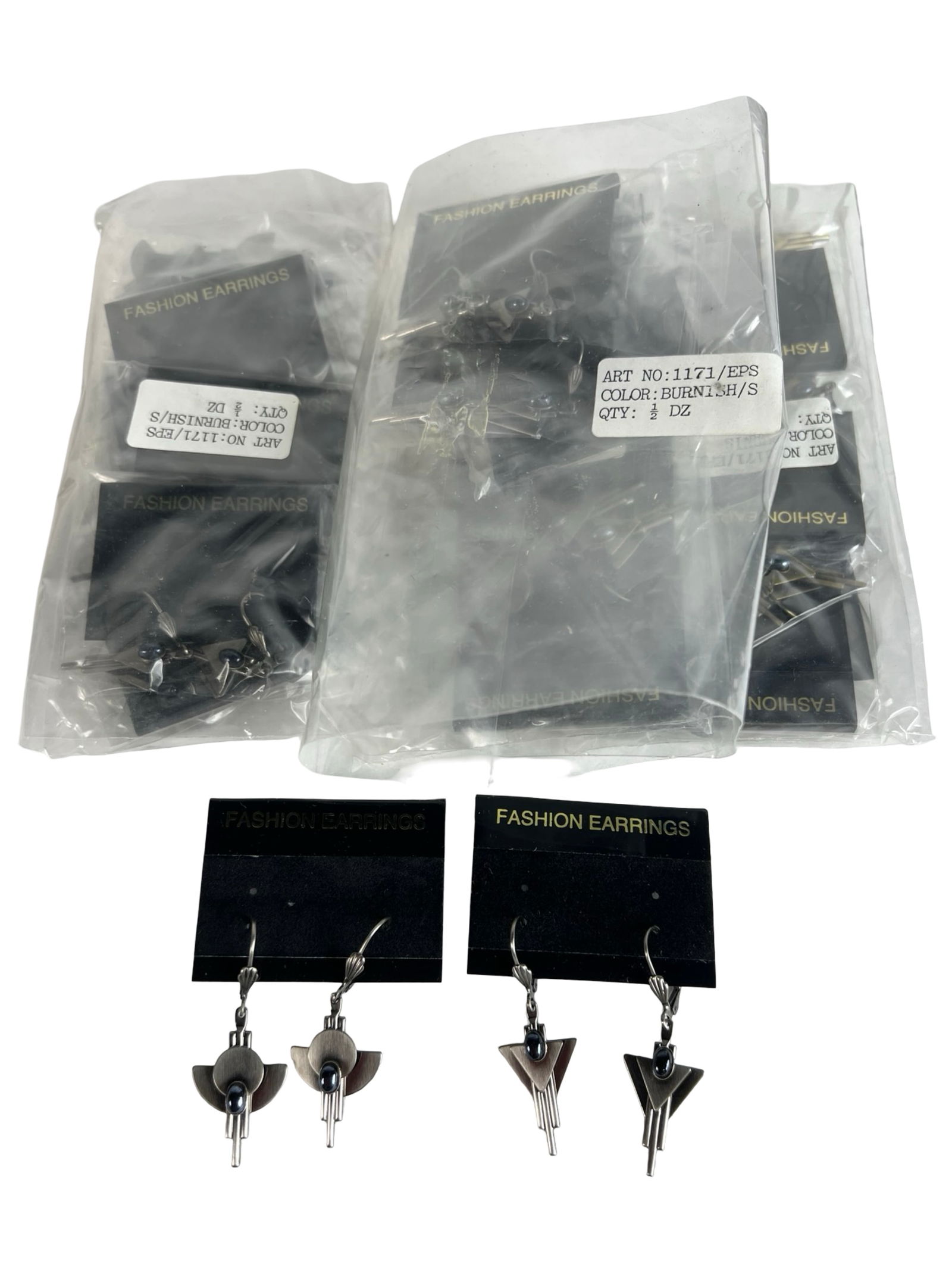 Burnished Silver-Tone Art Deco Geometric Earrings (1 of 1)