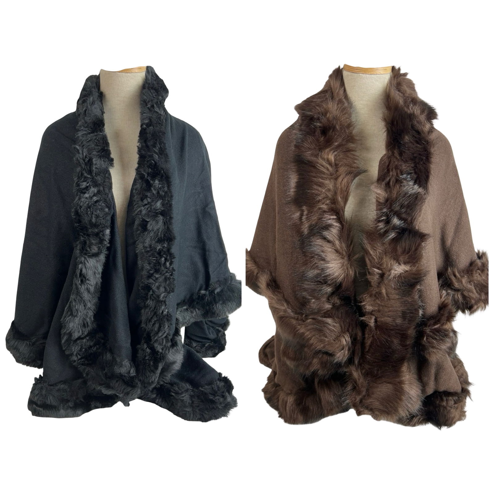 Lot of 2 Faux Fur Trim Open-Front Capes (1 of 4)