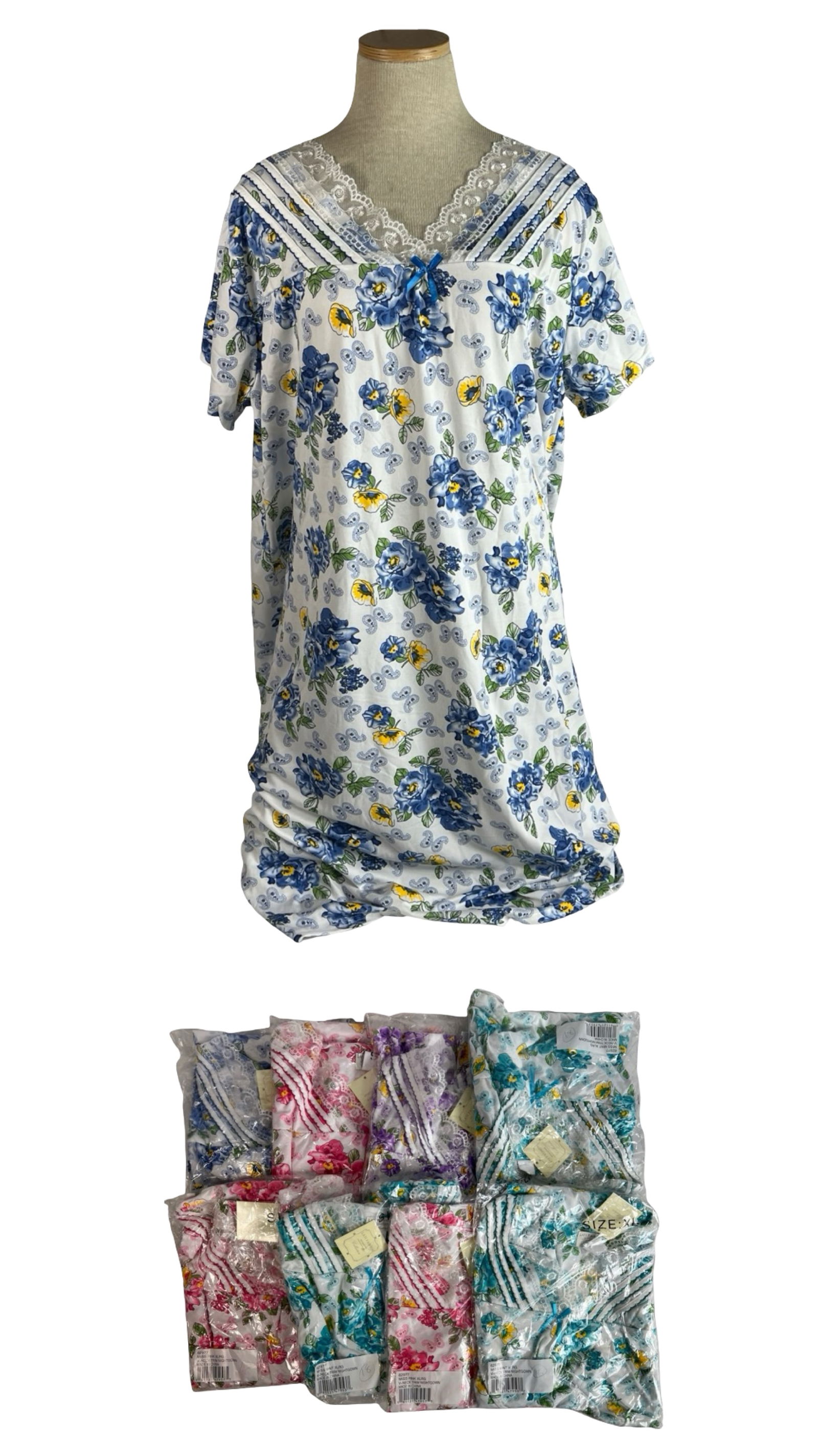 Lot of 8 Floral Lace-Trim Nightgowns - Size XL (1 of 3)