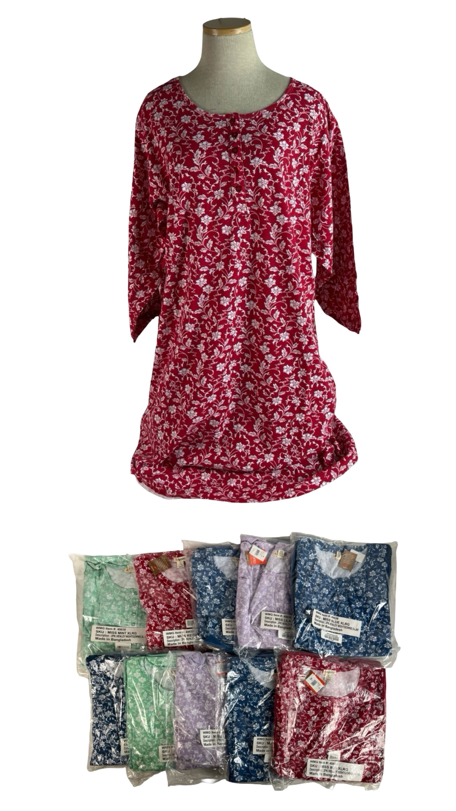 Lot of XL Floral Henley Nightgowns (1 of 3)