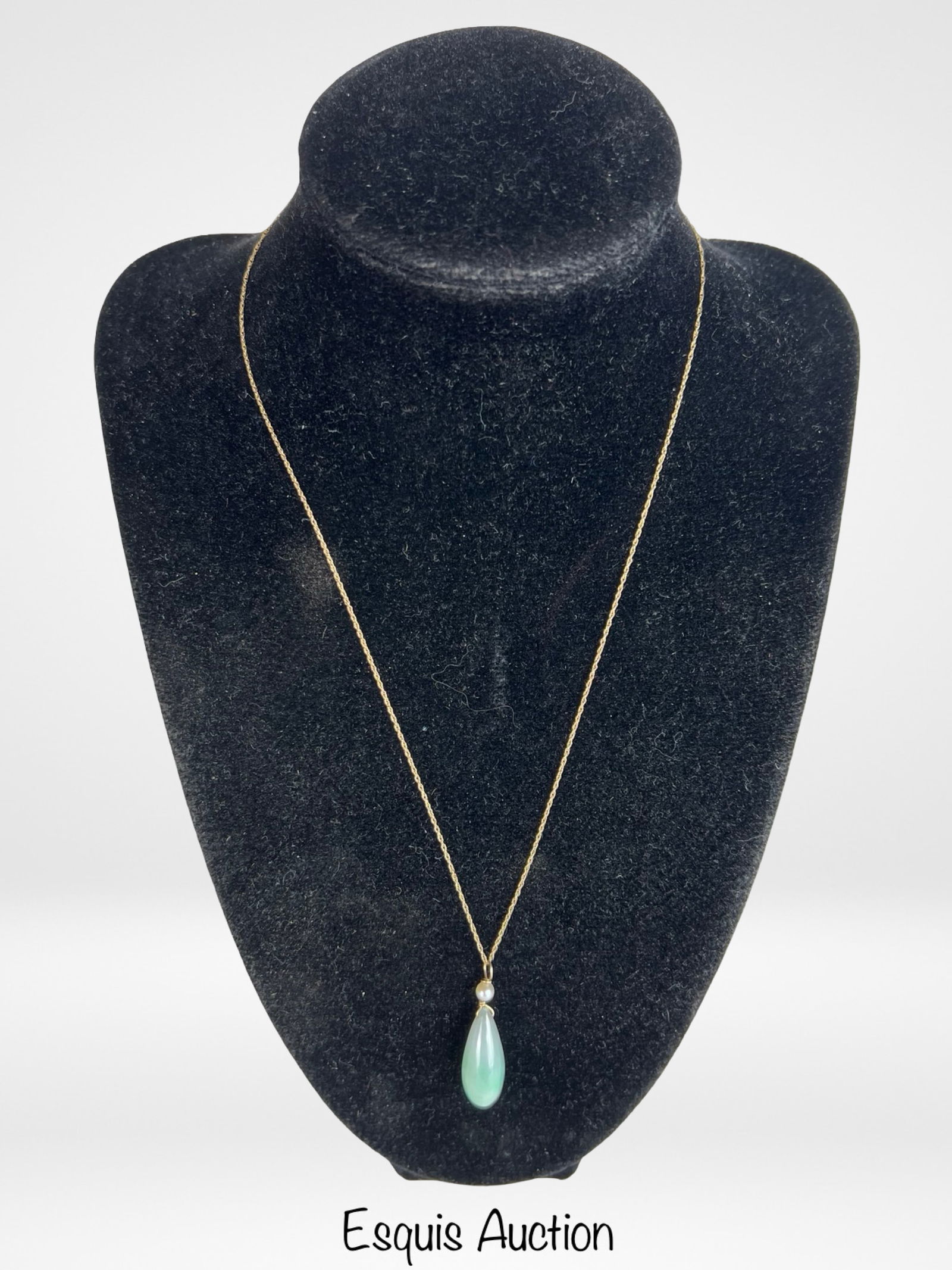 14K Gold Chain Necklace & Teardrop Jadeite Pendant (1 of 4)
