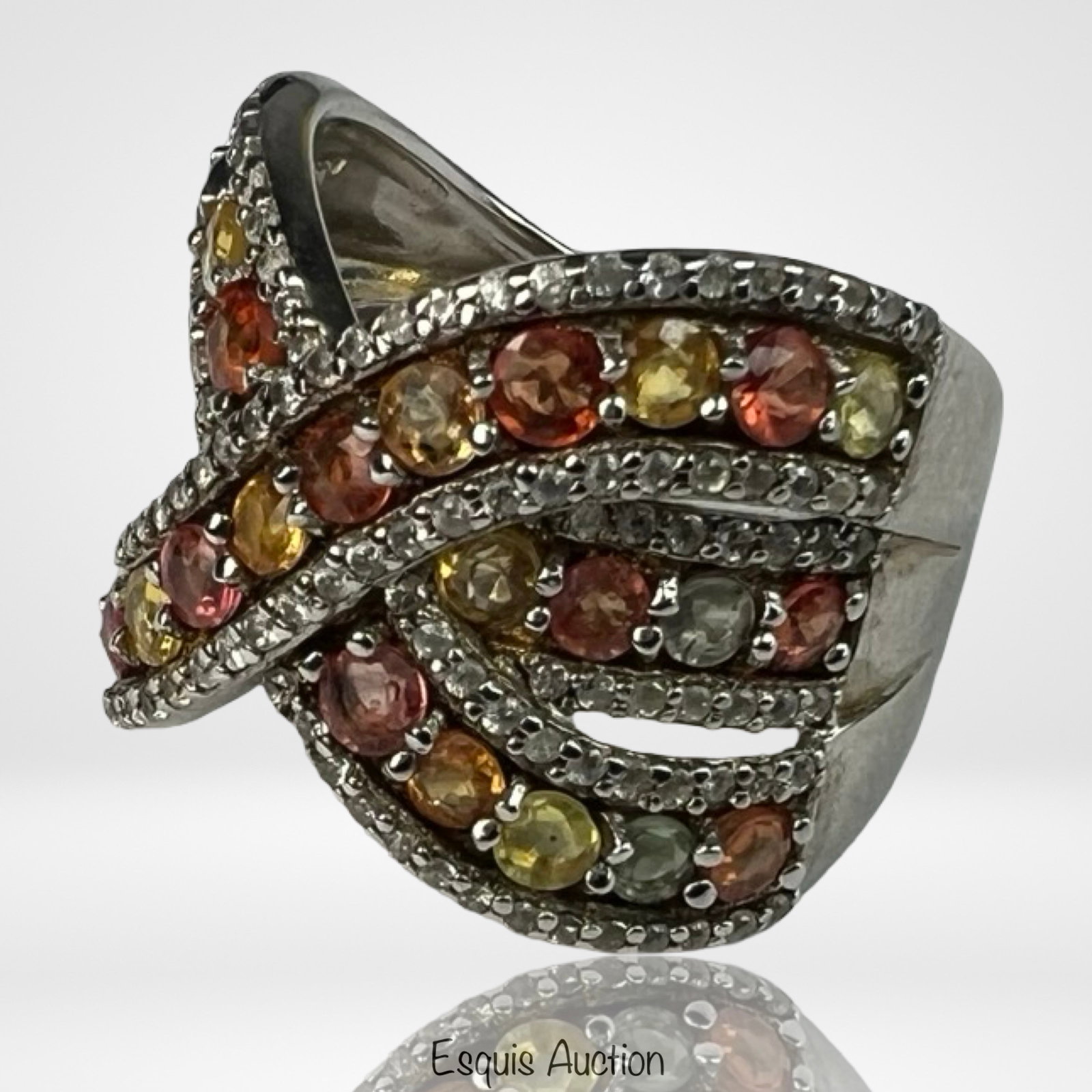 Sterling Silver Multi- Stone Crossover Lady's Ring (1 of 4)