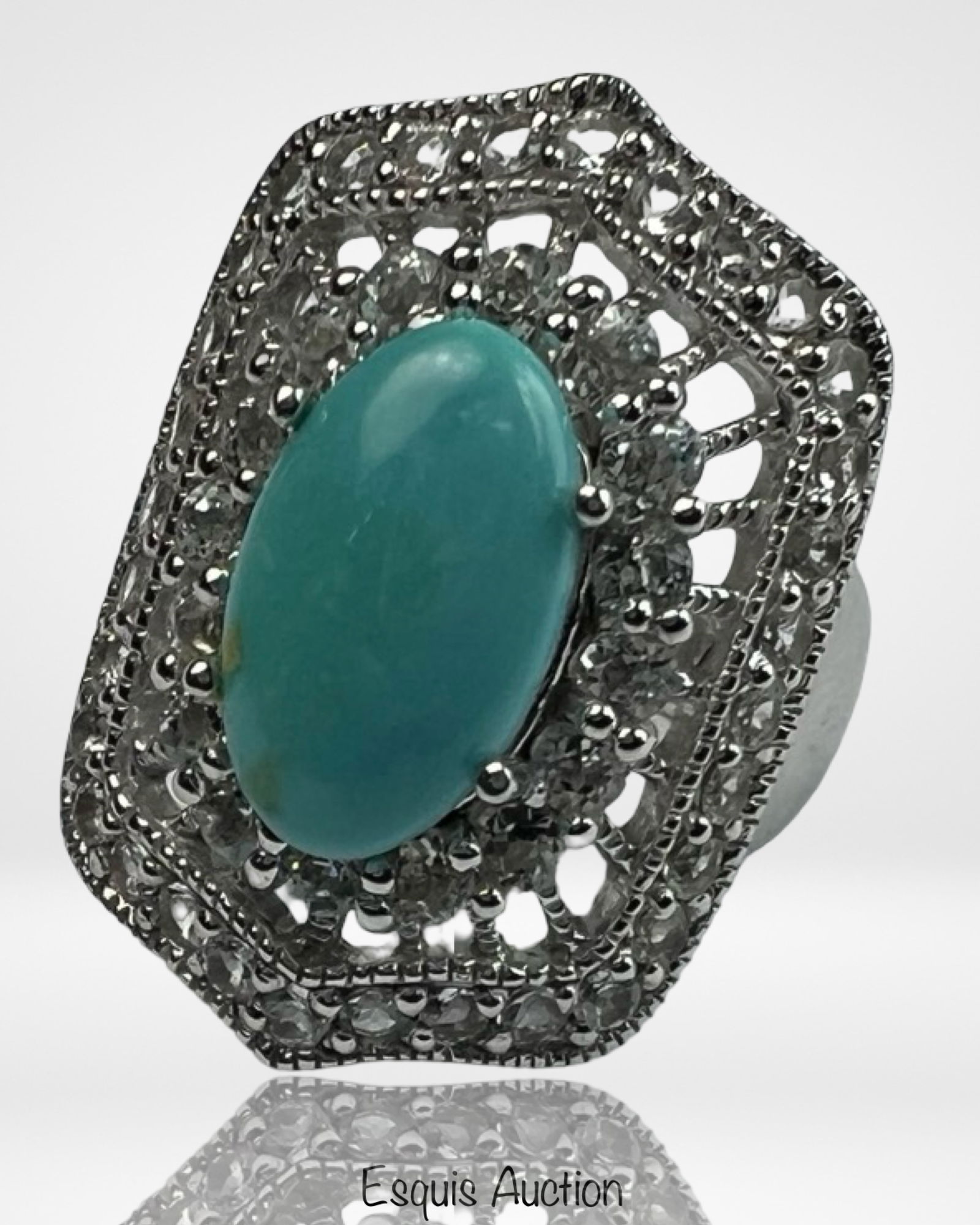 Sterling Silver Turquoise & White Topaz Ladys Ring (1 of 4)