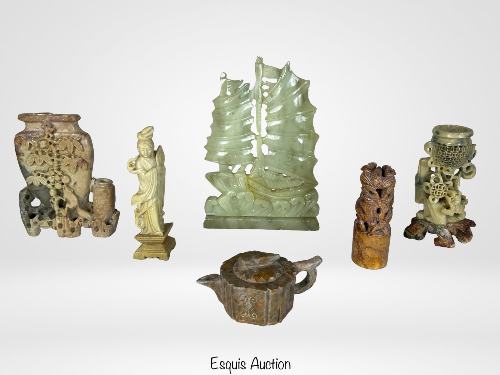 Chinese/ Asian Carved Jadeite & Hardstone Decor (1 of 5)