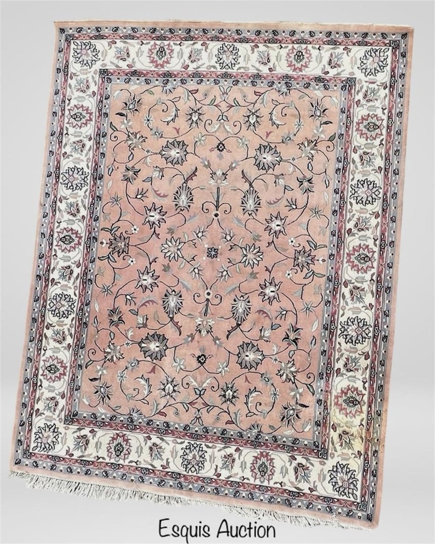 Large Hand-Knotted Wool Tabriz Rug in Soft Salmon (1 of 5)