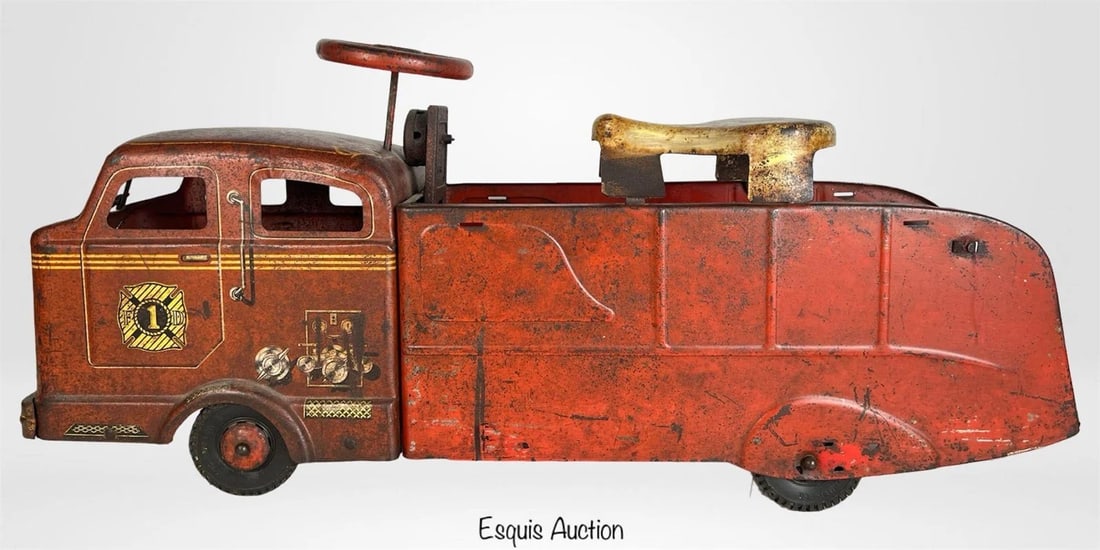 1950s Pressed Steel Marx Sit-N-Ride Fire Truck Toy (1 of 4)