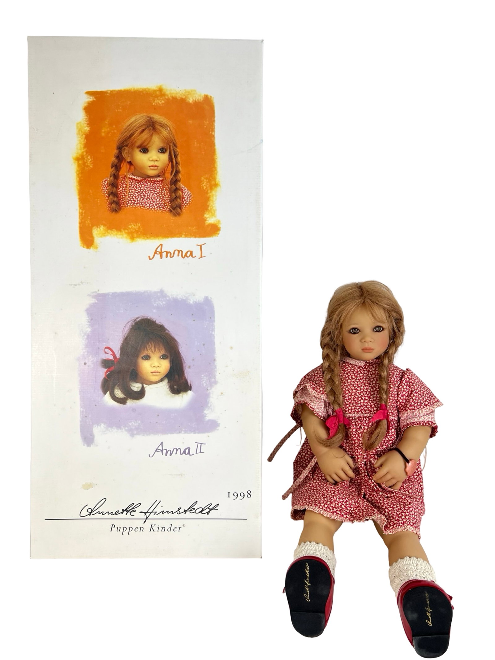 Annette Himstedt "Anna I" Artist Doll - 1998: Charming and expressive 25" vinyl artist doll from the 1998 "Puppen Kinder" series by renowned German dollmaker Annette Himstedt. This is the "Anna I" version, with long braided red-blonde hair, lifel