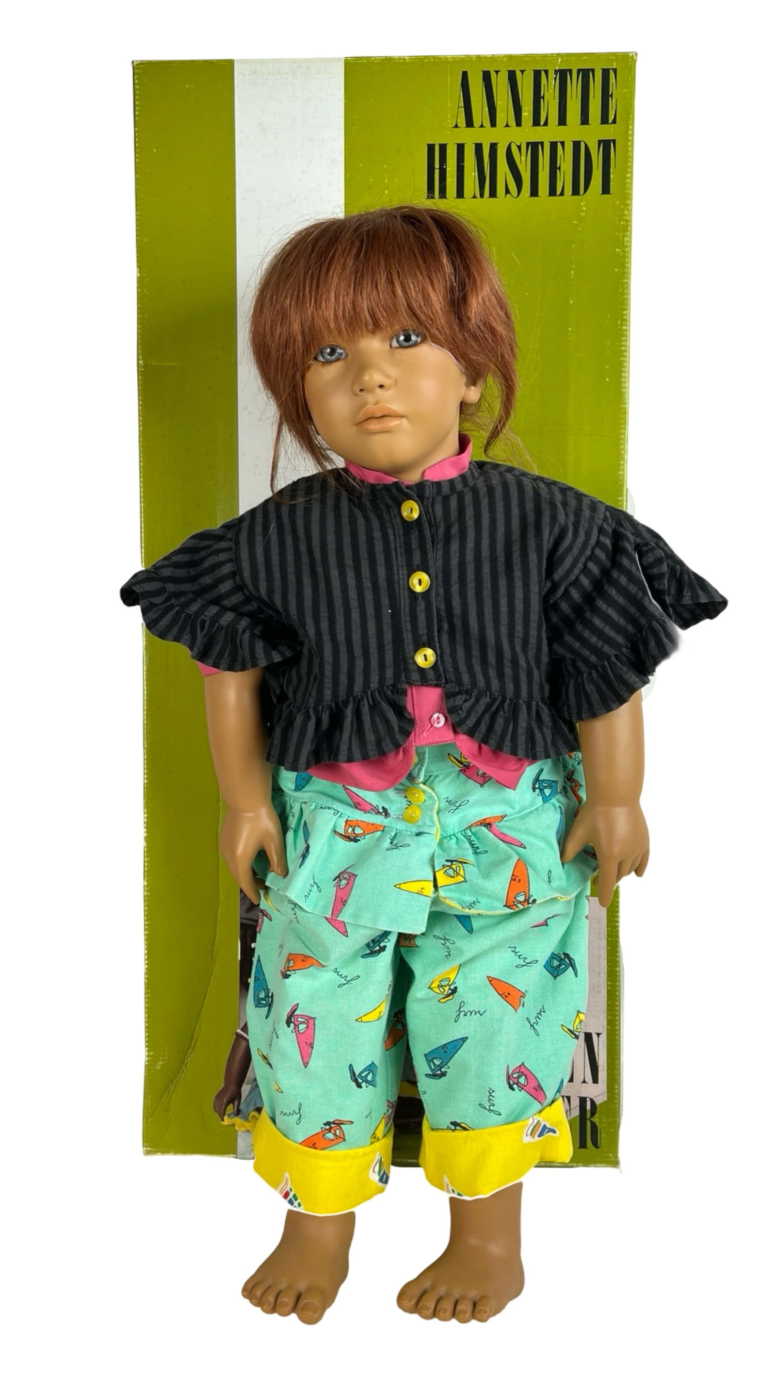 Annette Himstedt "Janka" Artist Doll: Beautiful "Janka" doll by renowned German artist Annette Himstedt, part of her "Reflections of Youth" collection. This 25-inch doll features lifelike hand-painted facial details, rooted auburn hair, a