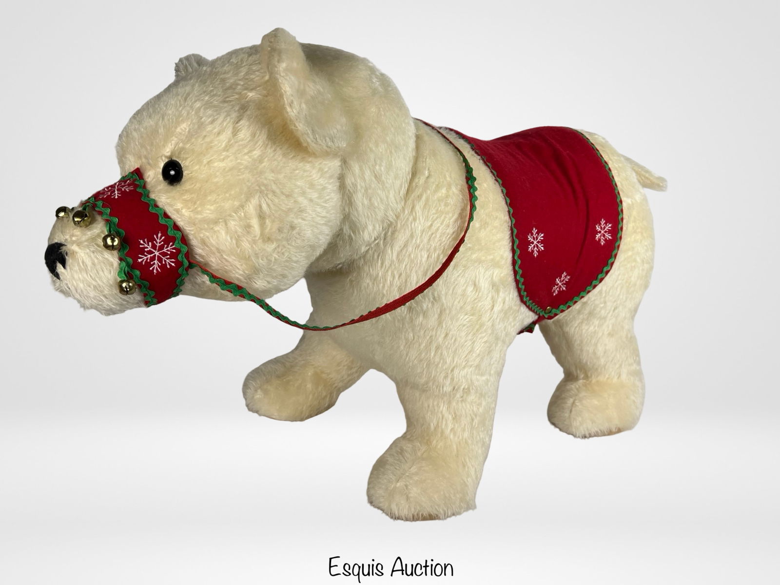 Merrythought "Polestar" Limi Edition XL Polar Bear: Delightfully whimsical and generously sized, this handmade Merrythought "Polestar" bear is dressed in festive red holiday trappings with snowflake embroidery and jingle bells. Inspired by native India