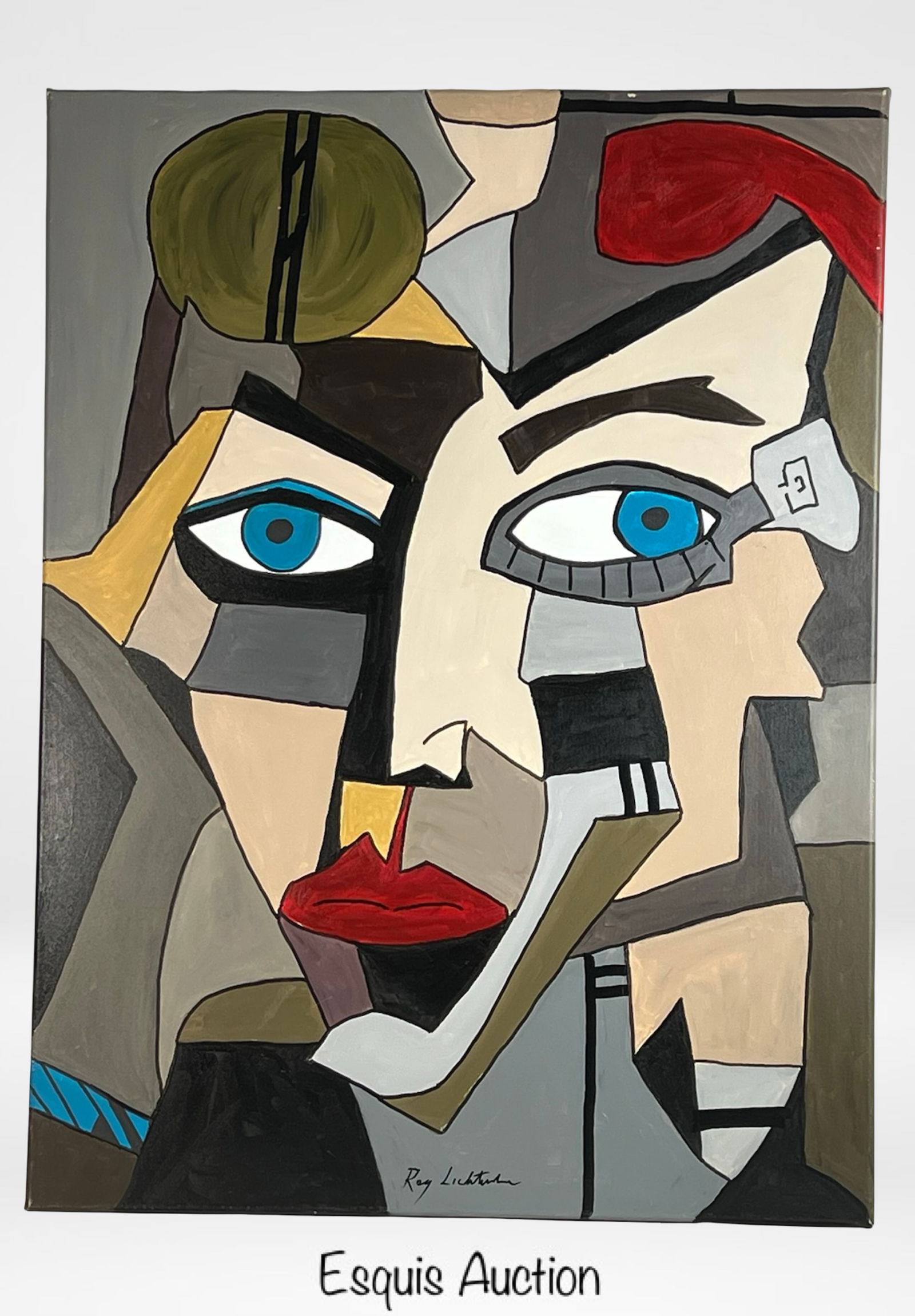 Roy Lichtenstein (manner) Cubist Portrait Painting (1 of 4)