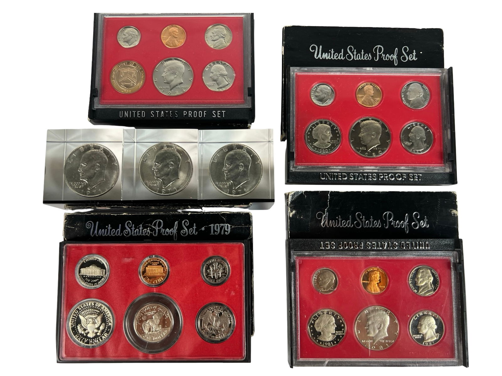 U.S. Proof Sets & 3  Eisenhower Silver Dollar Pape (1 of 1)