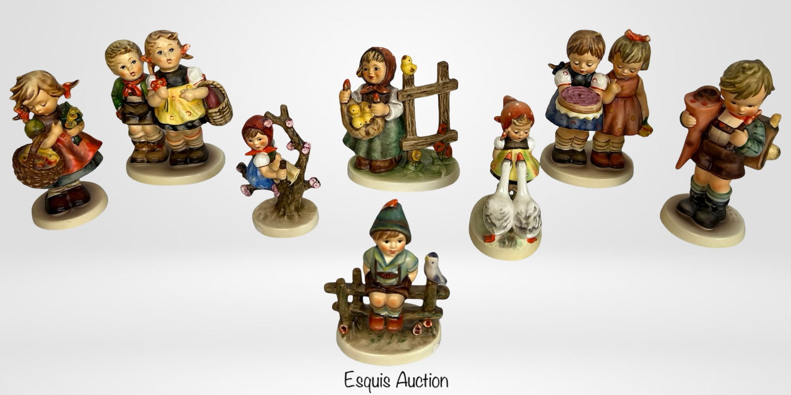 Group of Vintage Hummel Goebel Porcelain Figurines: Charming lot of vintage Hummel porcelain figurines. Heights range from approximately 4 1/2" to 6".All appear to be in good overall condition.