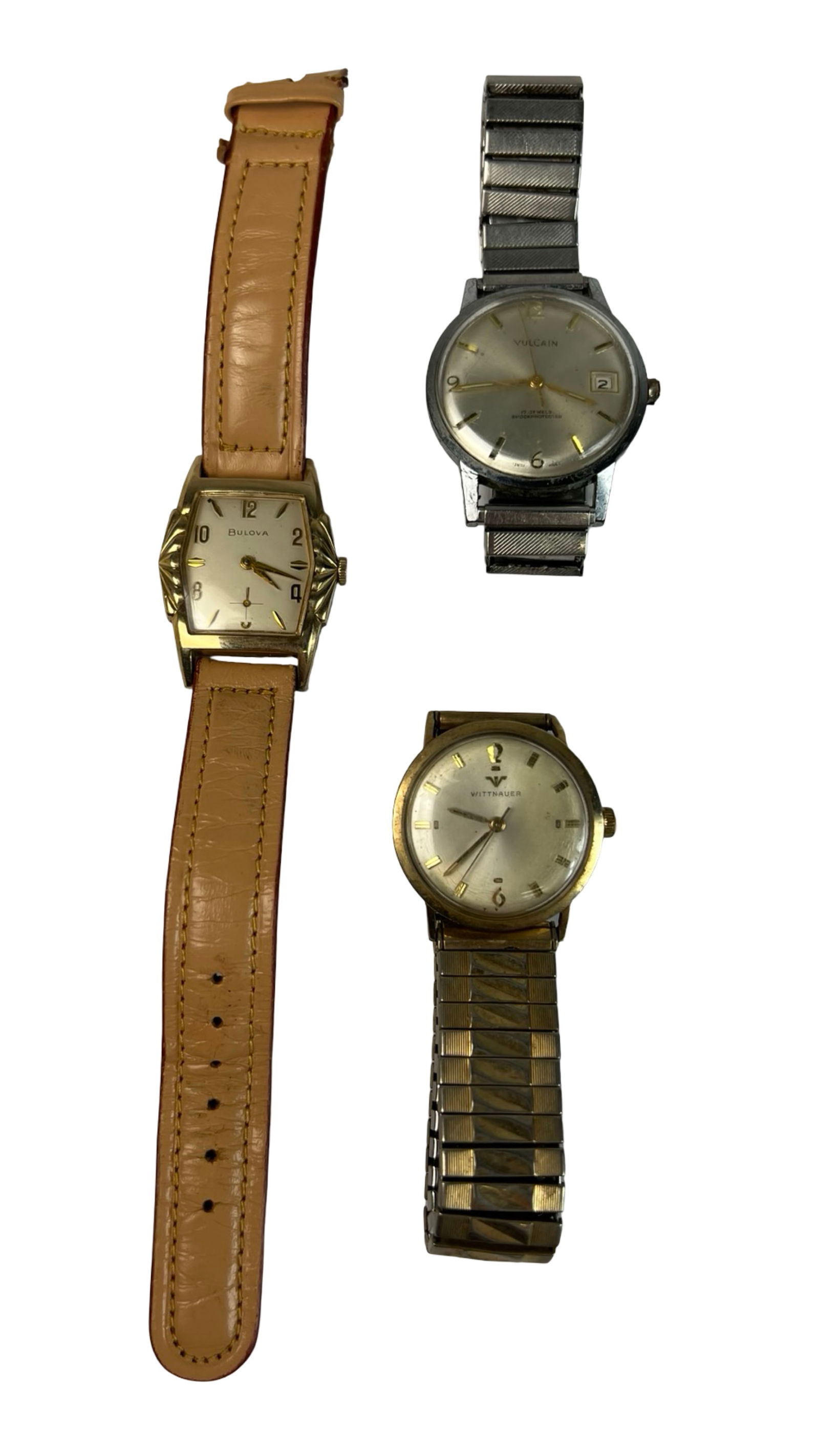 3 Vintage Men's Wrist Watches- Bulova, Wittnauer, (1 of 5)