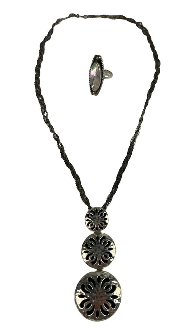 Taxco Sterling Silver Ring & Necklace w/ Pendant (1 of 5)