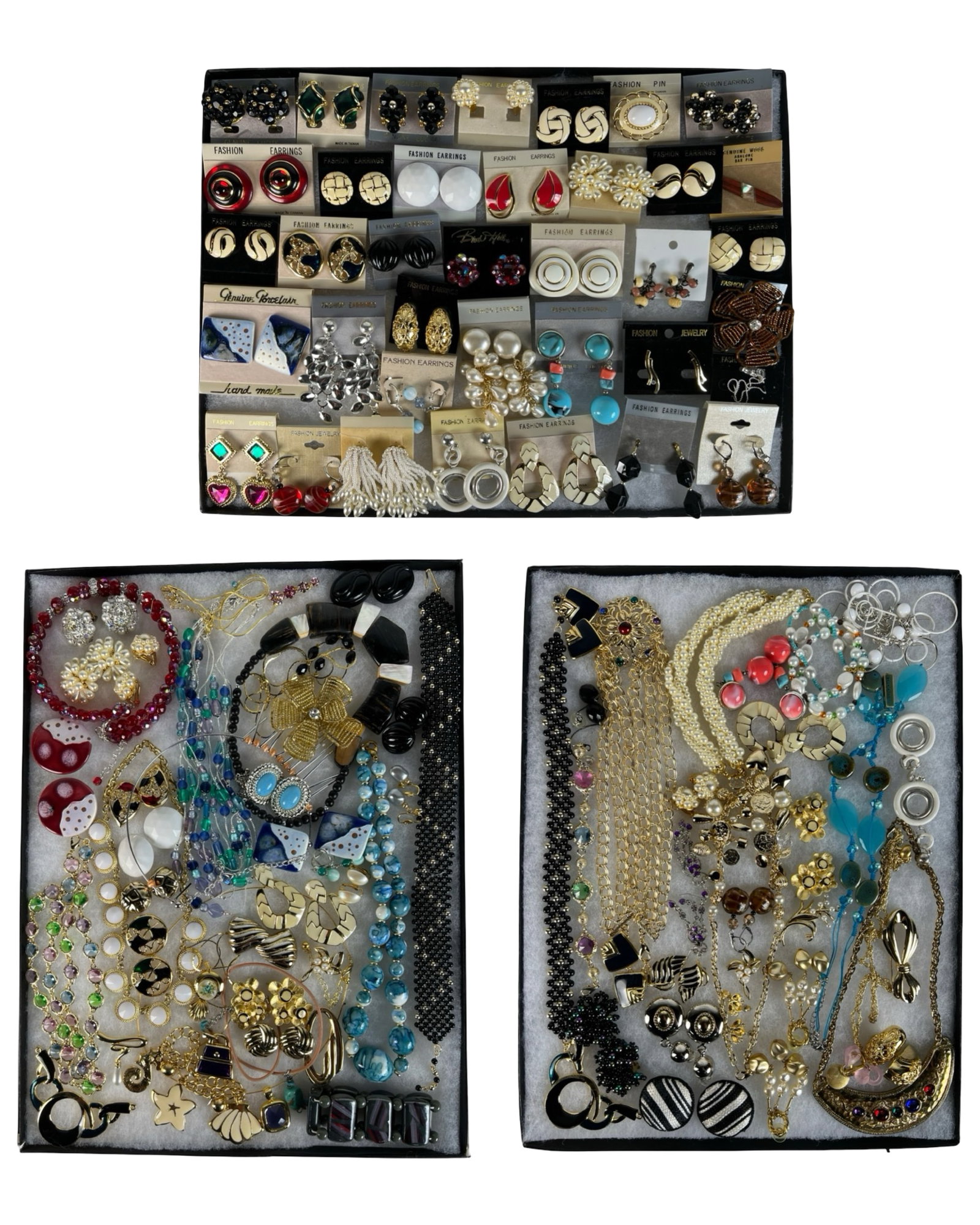 Assortment of Costume Jewelry - Sparkling Variety: Elevate your style with this dazzling Assortment of Costume Jewelry. Bursting with variety, this collection features an array of necklaces, earrings, bracelets, and more, each piece designed to add a 