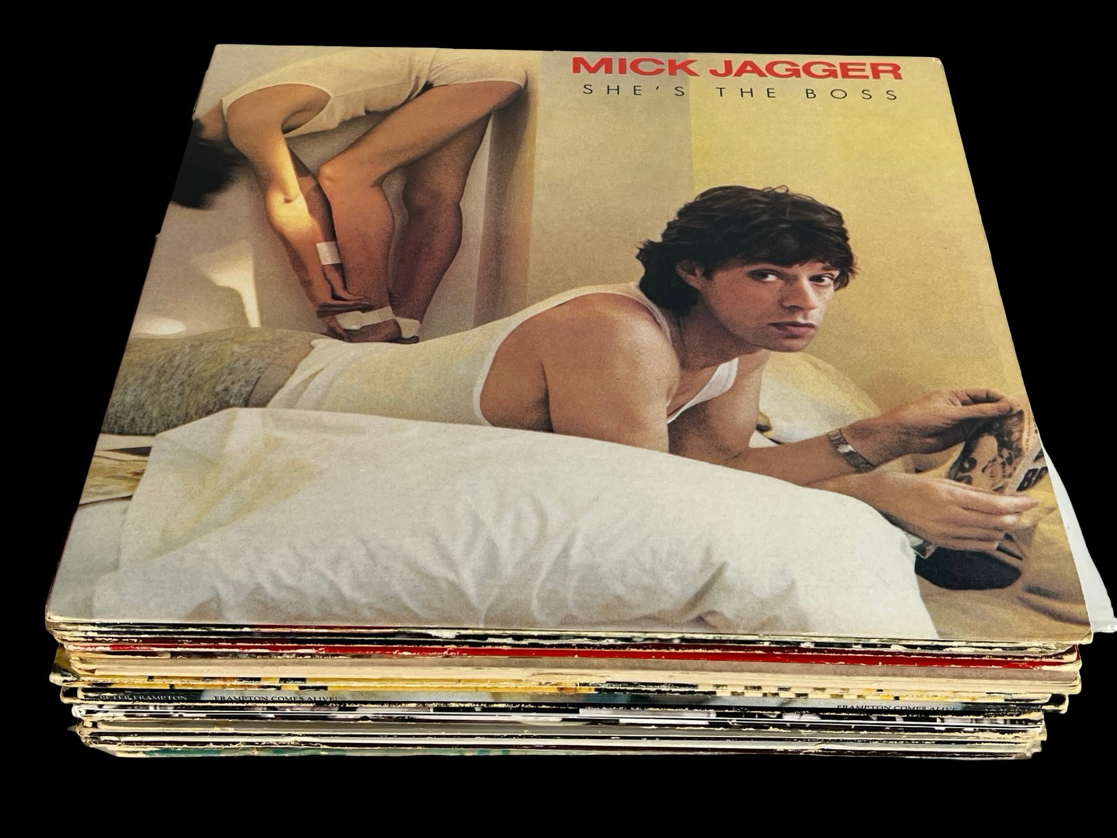 Rock Vinyl Album Records Group - Legends & Icons: Eclectic group of vintage rock vinyl albums featuring iconic artists and legendary performances. Highlights include The Rolling Stones, Queen, Joe Walsh, Eric Clapton, Jefferson Starship, Woodstock So
