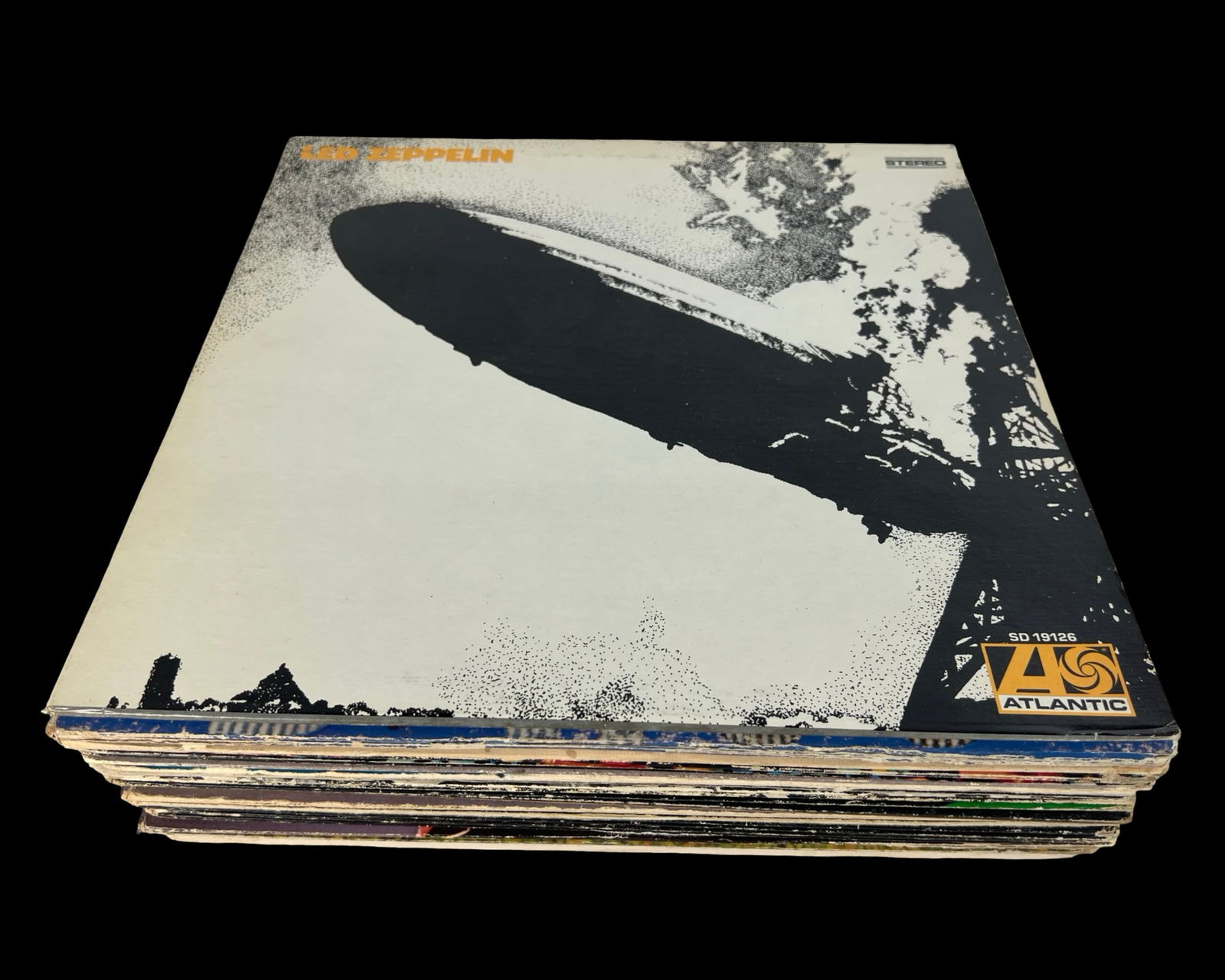 Group of Classic Rock & Pop Vinyl Records: Eclectic assortment of vintage vinyl LPs spanning classic rock, pop, blues, and comedy. This iconic group includes Led Zeppelin (debut album), Ringo Starr, Janis Joplin, Elvis Presley, James Gang, Eri