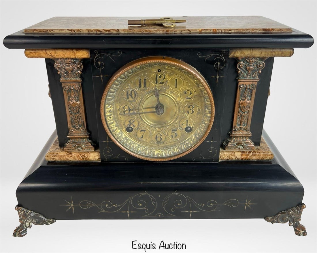 Antique Seth Thomas Black Mantel Clock- Lion Heads (1 of 6)