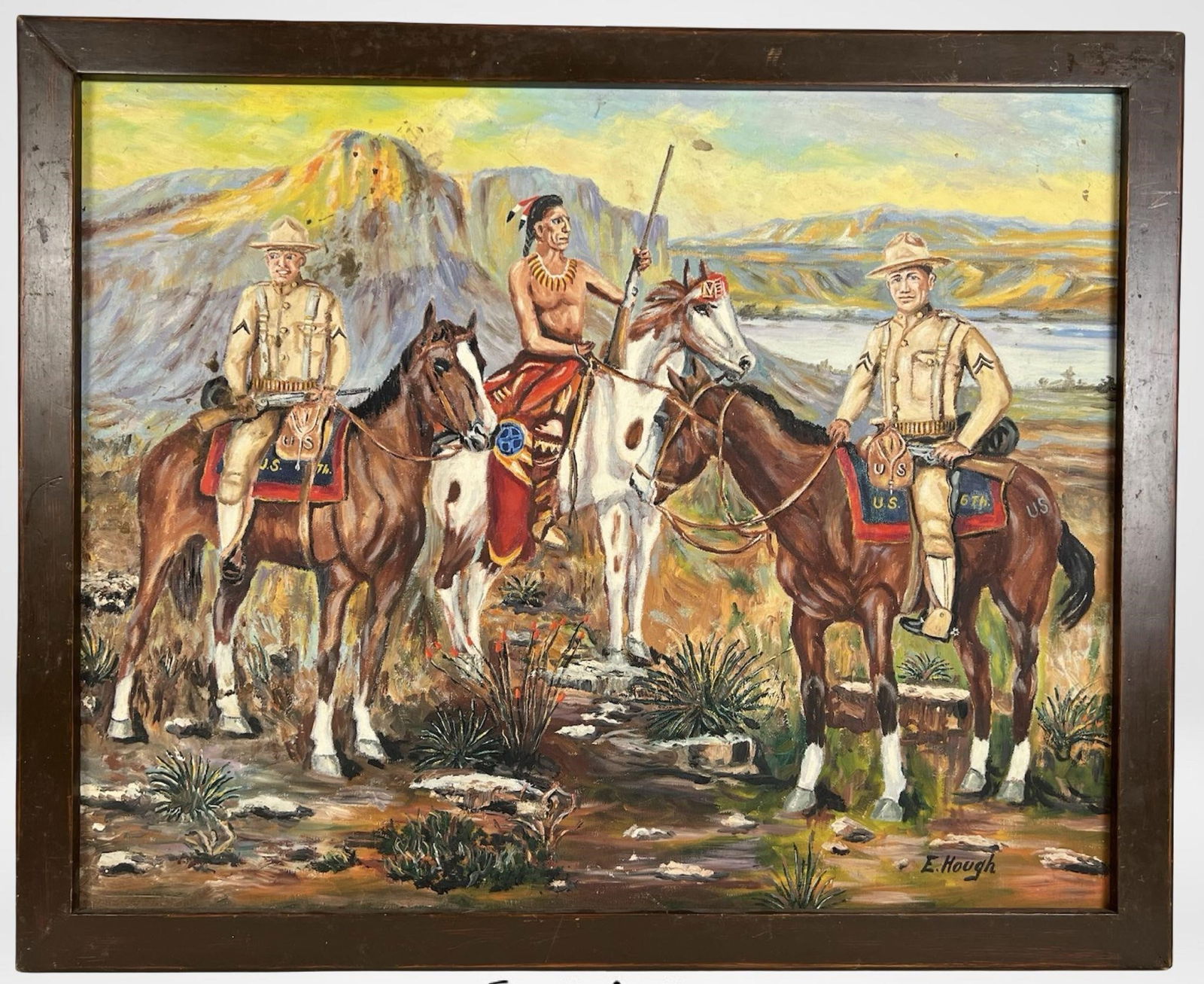Cavalry & Indians - Oil Painting by E. Hough (1 of 2)