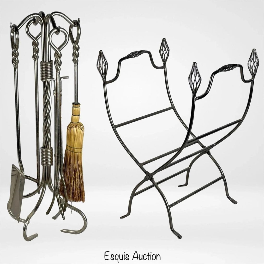 Wrought Iron Fireplace Tool Set & Wood Log Rack (1 of 1)