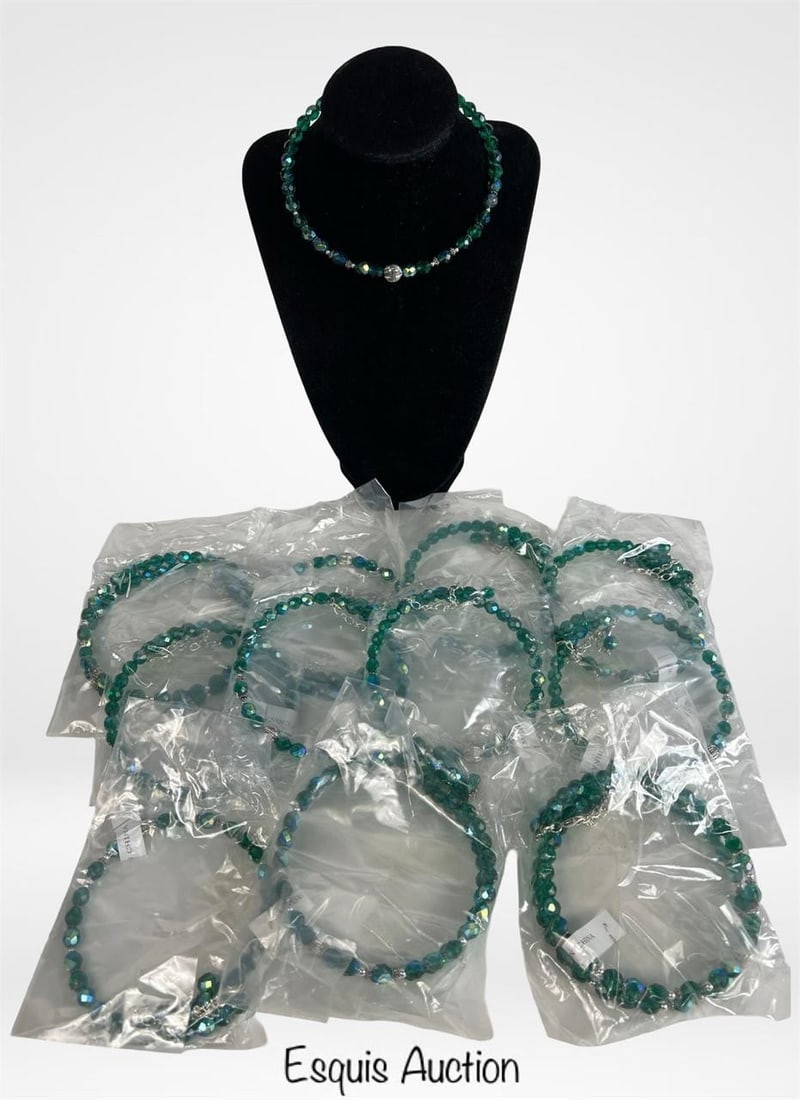 One Dozen New Green Crystal Bead Choker Necklaces (1 of 1)
