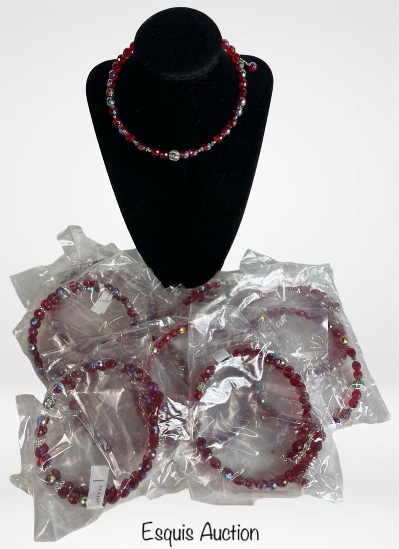 One Dozen- Red Crystal Bead Choker Necklaces (1 of 1)