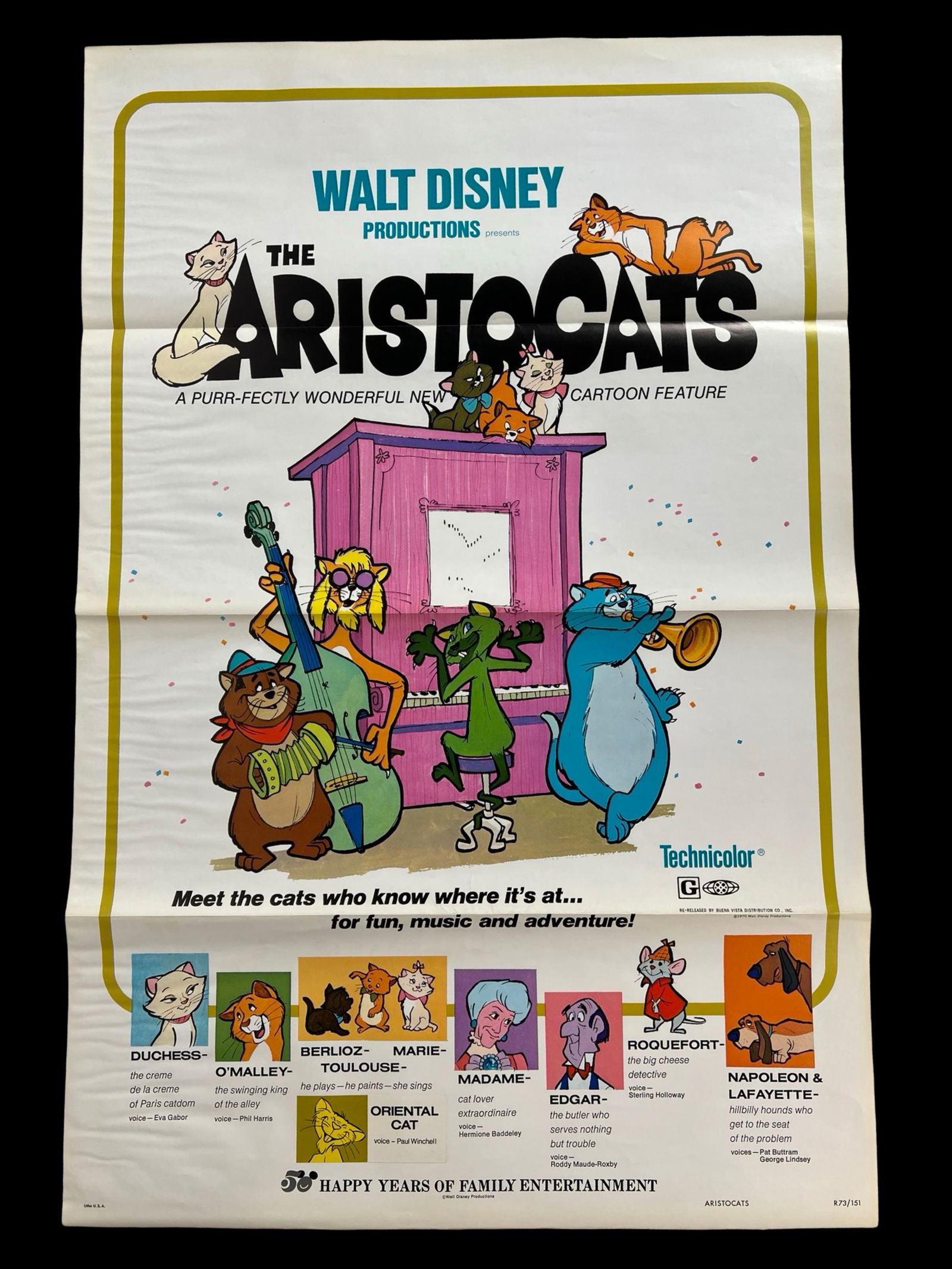Disney's The Aristocats 1970 Original Movie Poster (1 of 3)